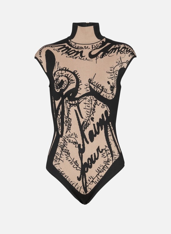 Body en maille jacquard à motif trompe-lœil corps Beige by BALMAIN BALMAIN Body en maille jacquard à motif trompe-lœil corps Beige