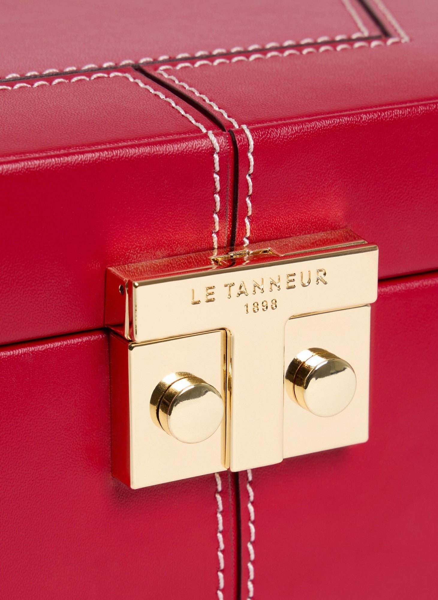 Petite boîte à bijoux fermoir t en cuir LE TANNEUR Rouge