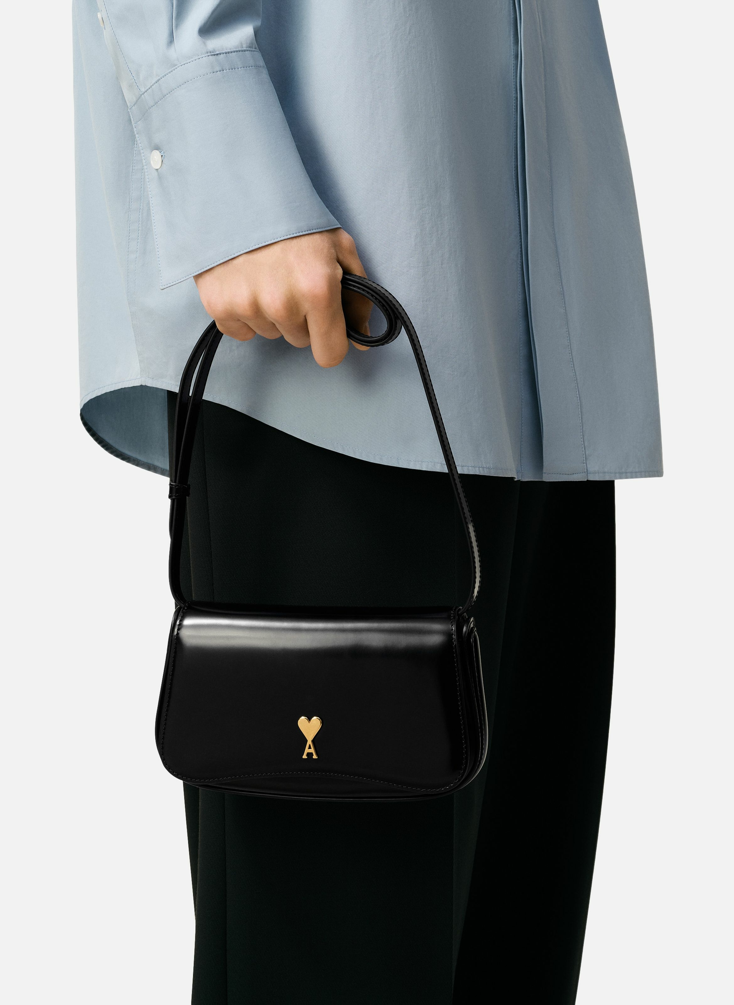 Sac porté croisé paris paris petit en cuir glacé unisexe Noir