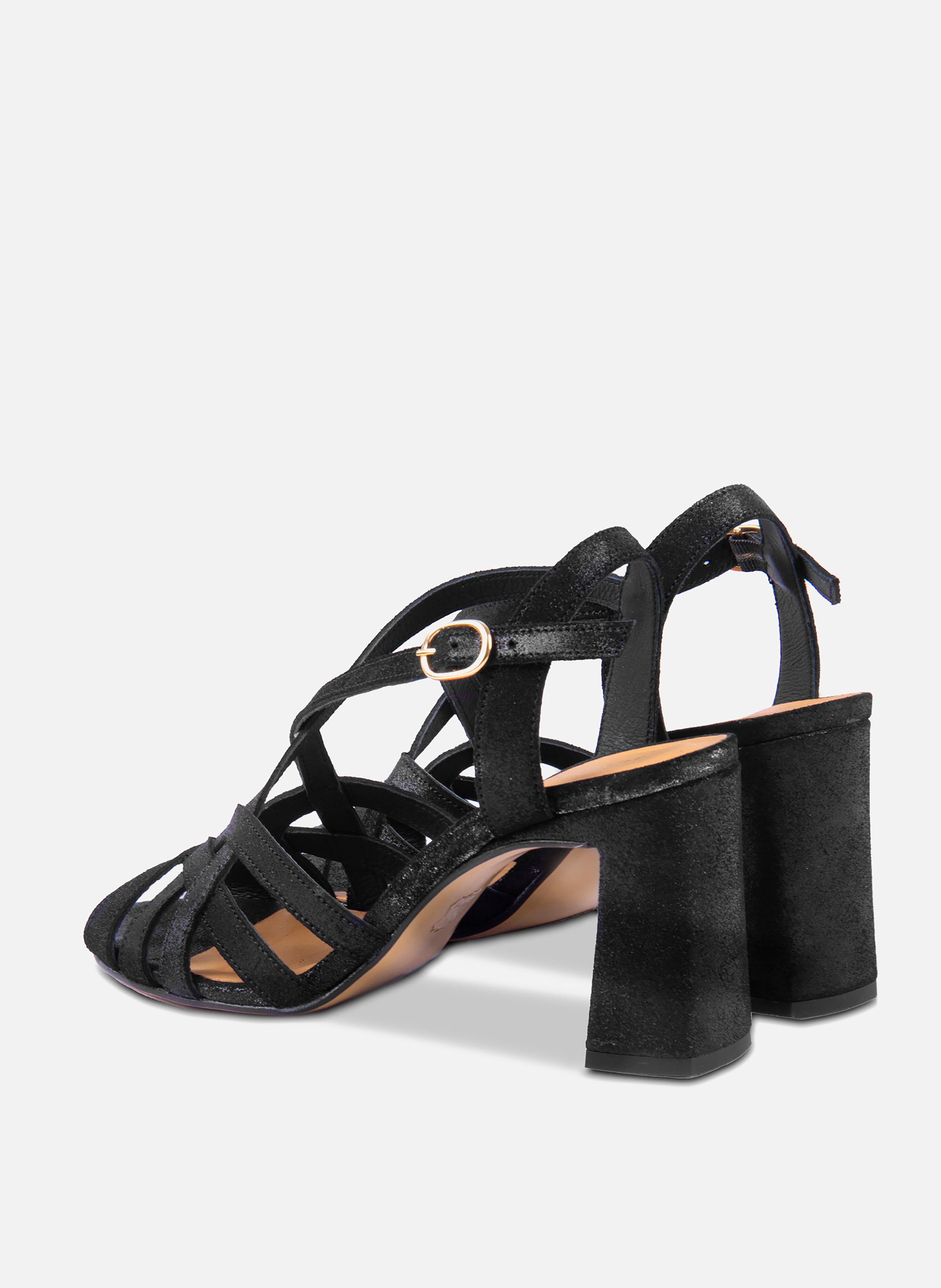 Sandales talon daphné cuir irisé JULES & JENN Noir