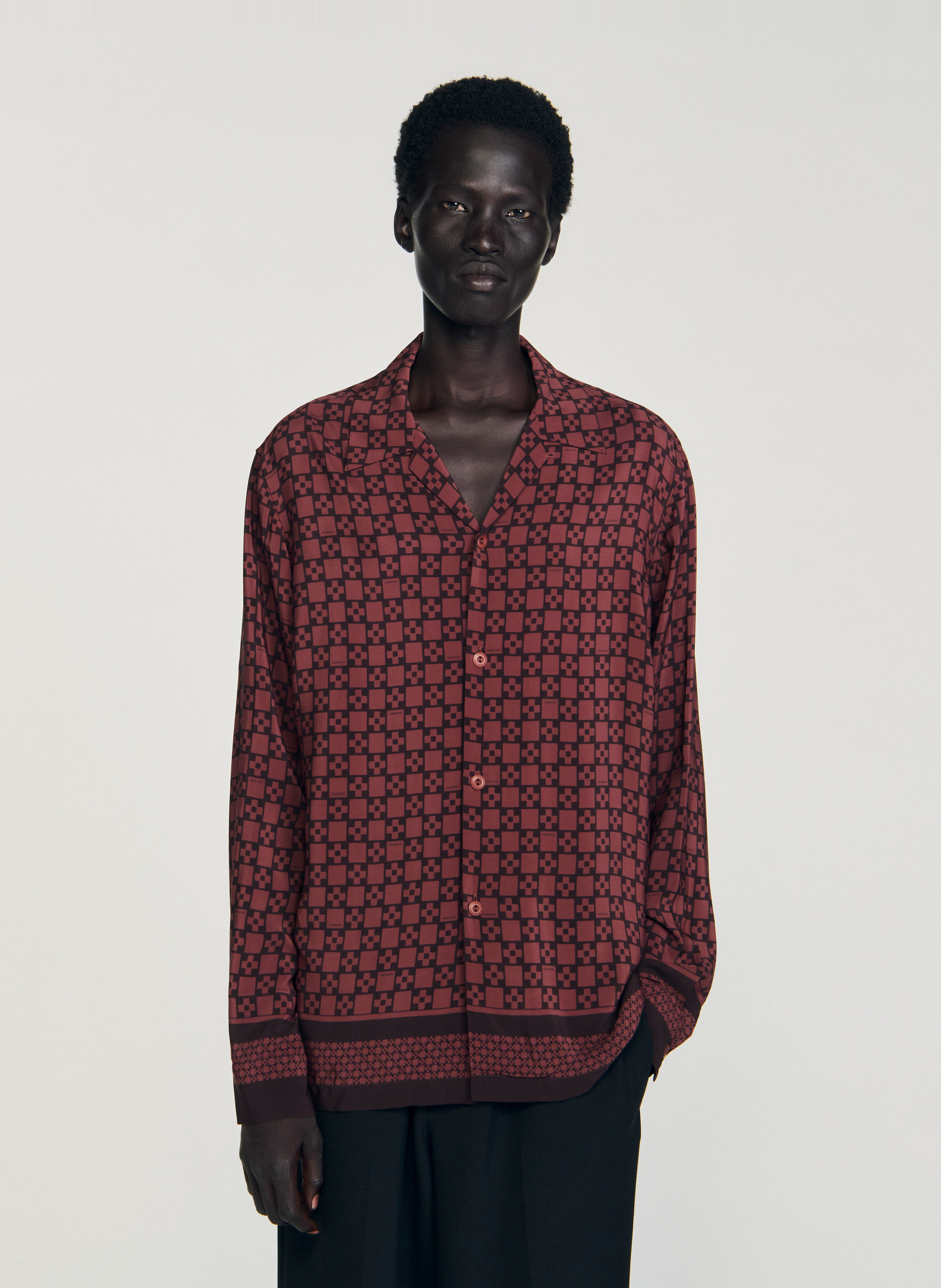 Chemise droite col cubain SANDRO Marron