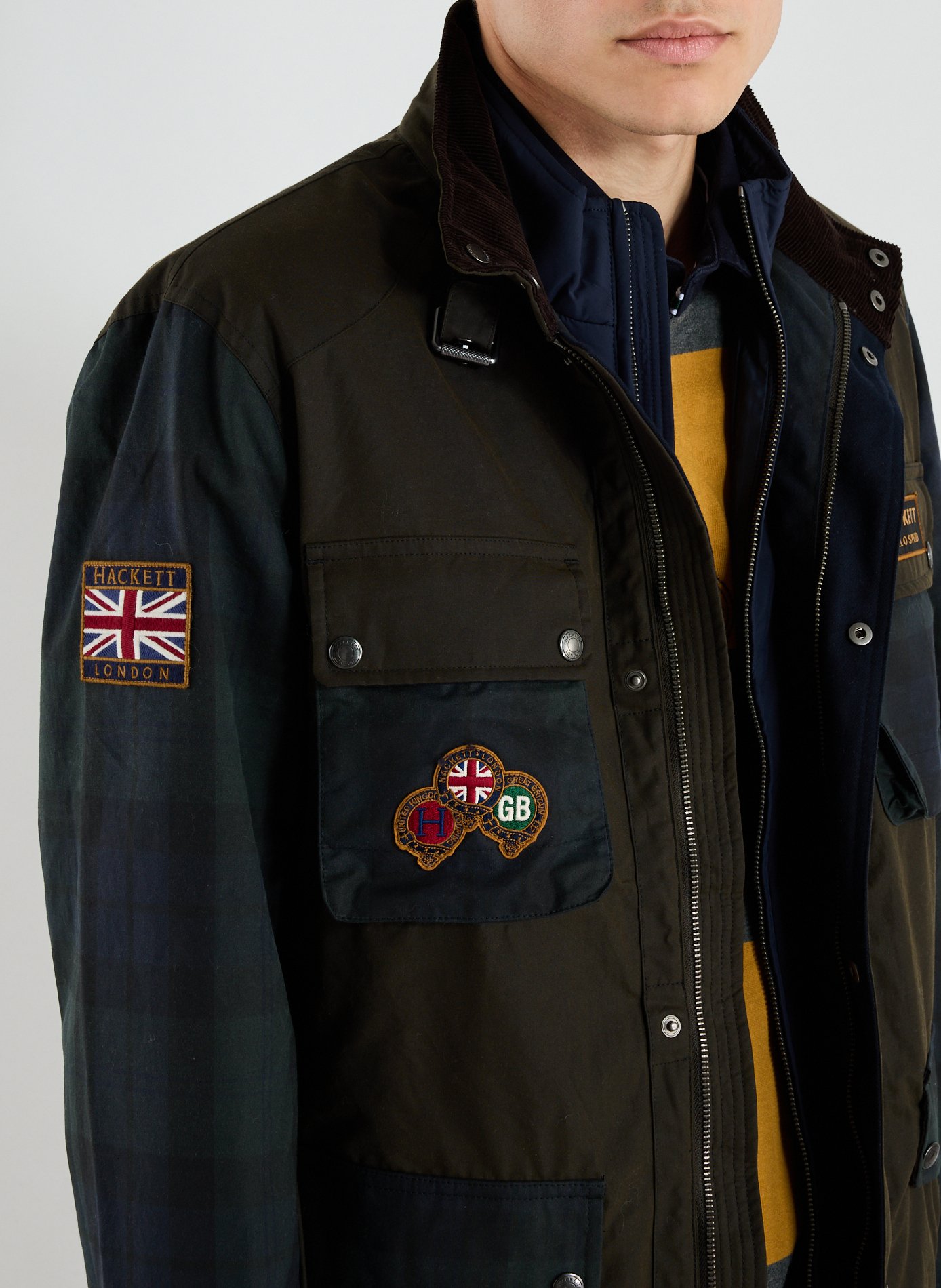 Multi-pocket tartan jacket HACKETT Green