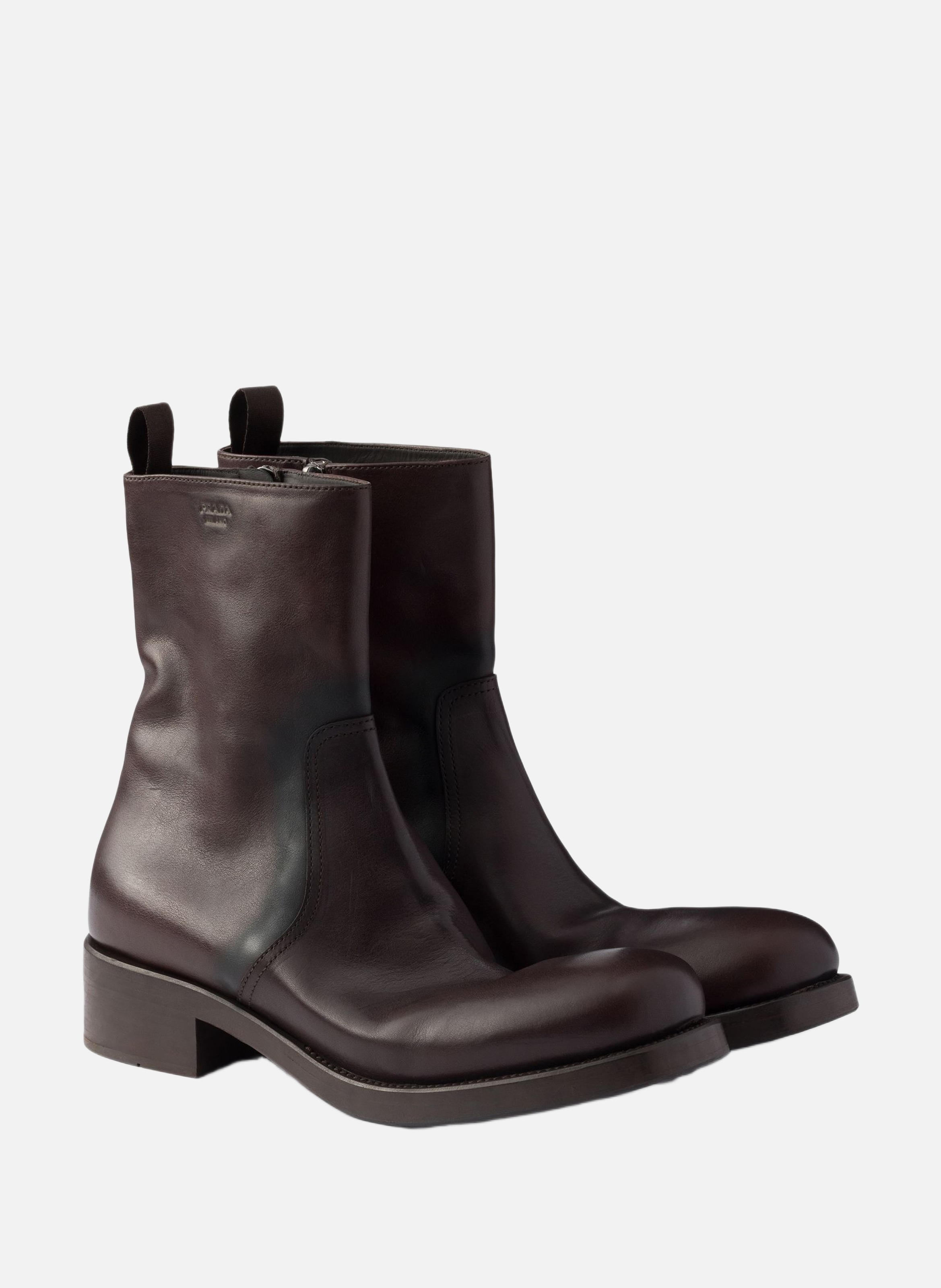 Bottes mi-mollet en cuir PRADA Marron