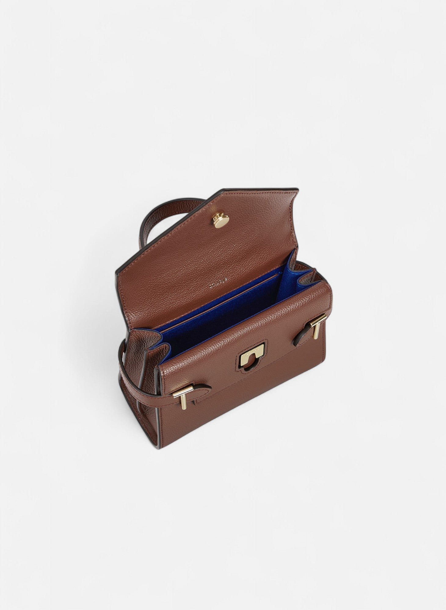 Petit sac à main double rabat emilie en cuir grainé LE TANNEUR Marron