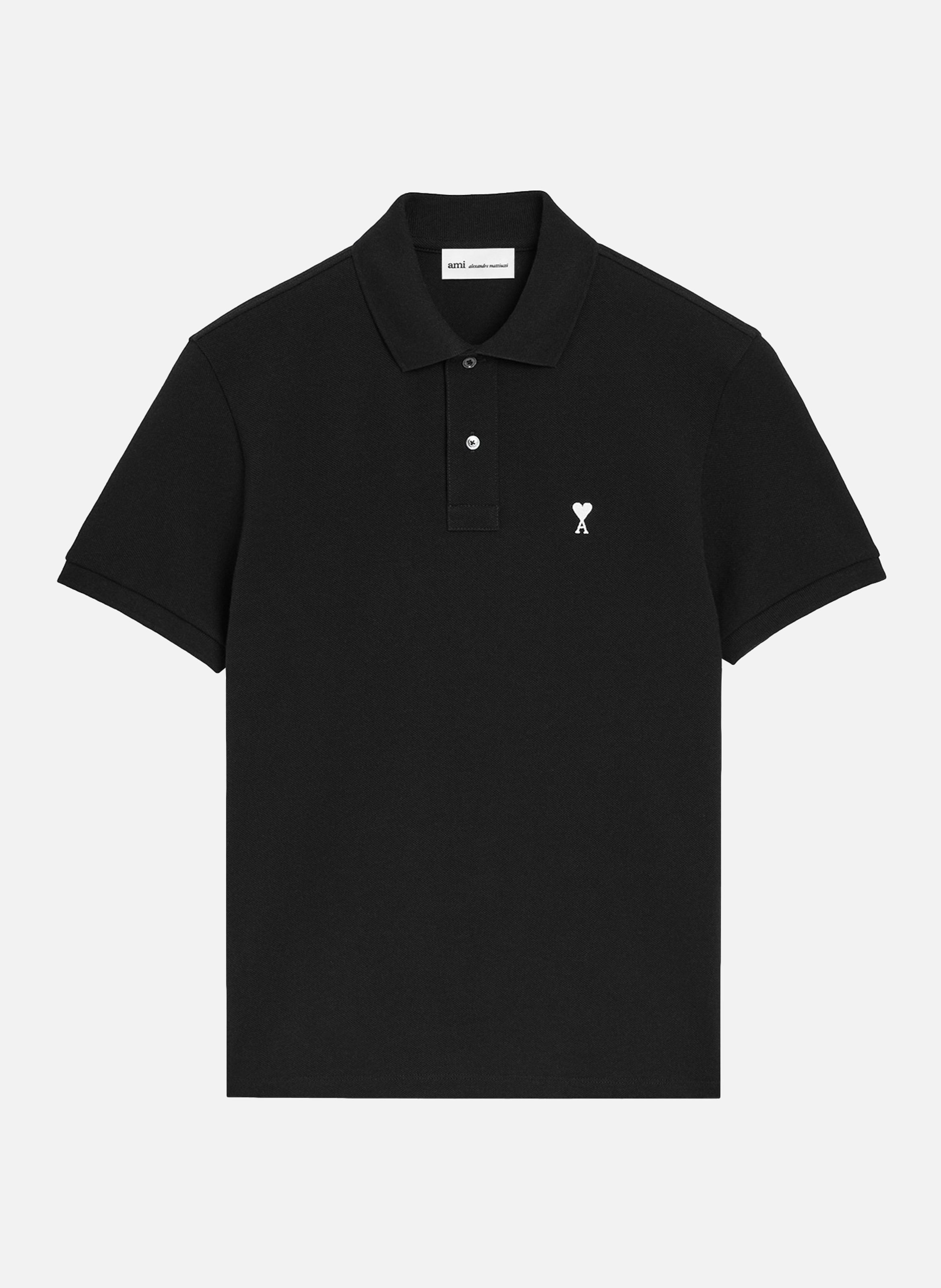 Polo ami de coeur contrasté en coton AMI PARIS Noir