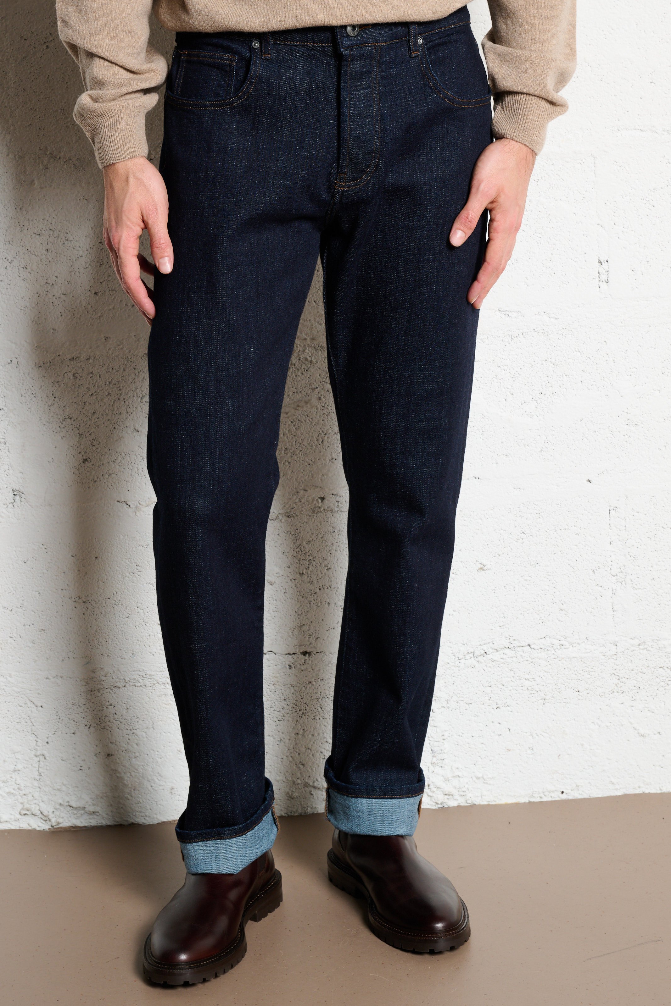 Jean droit en coton mélangé serge IKKS Bleu