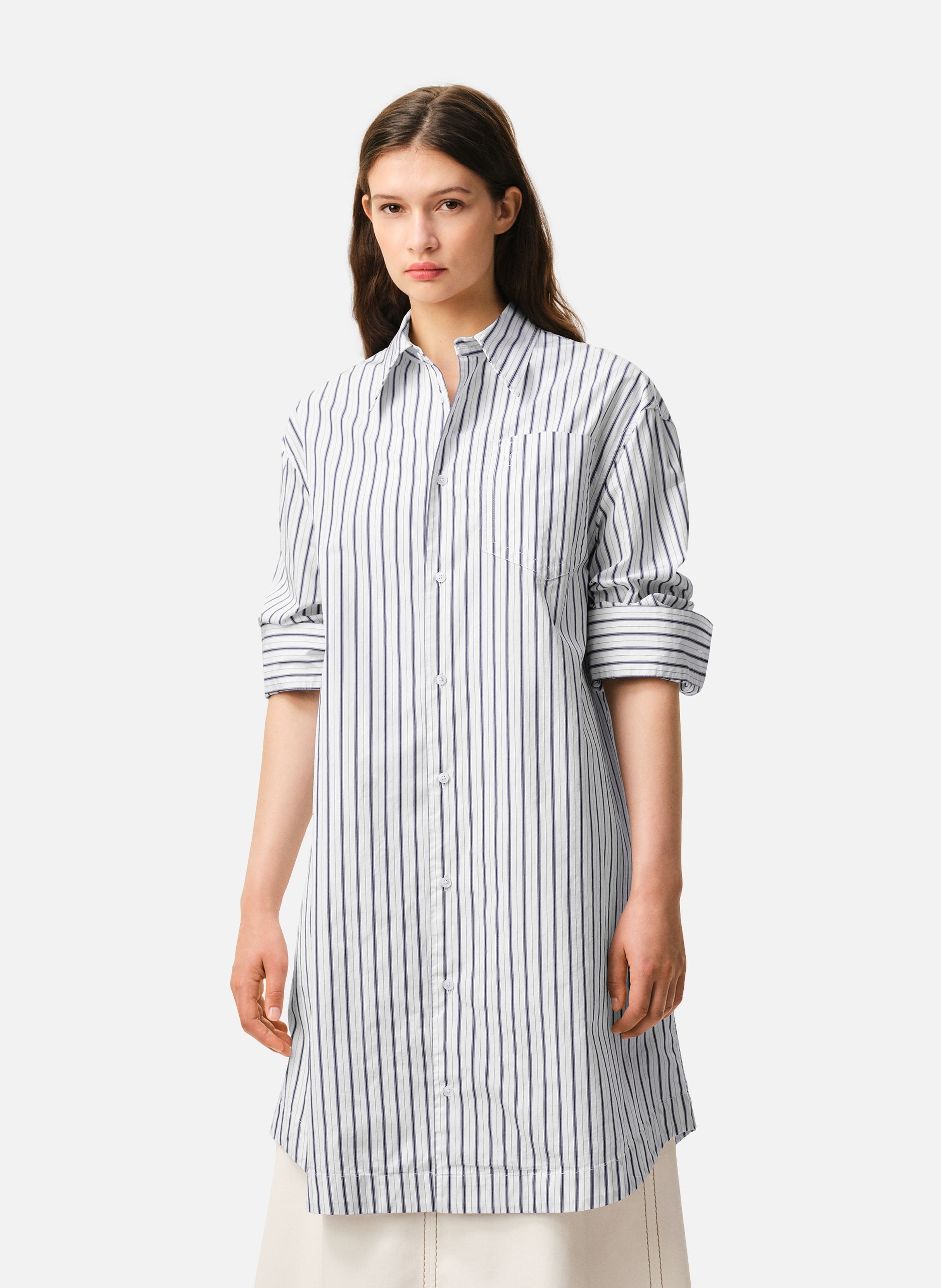 Chemise rayée large ami de cœur unisexe en coton AMI PARIS Blanc