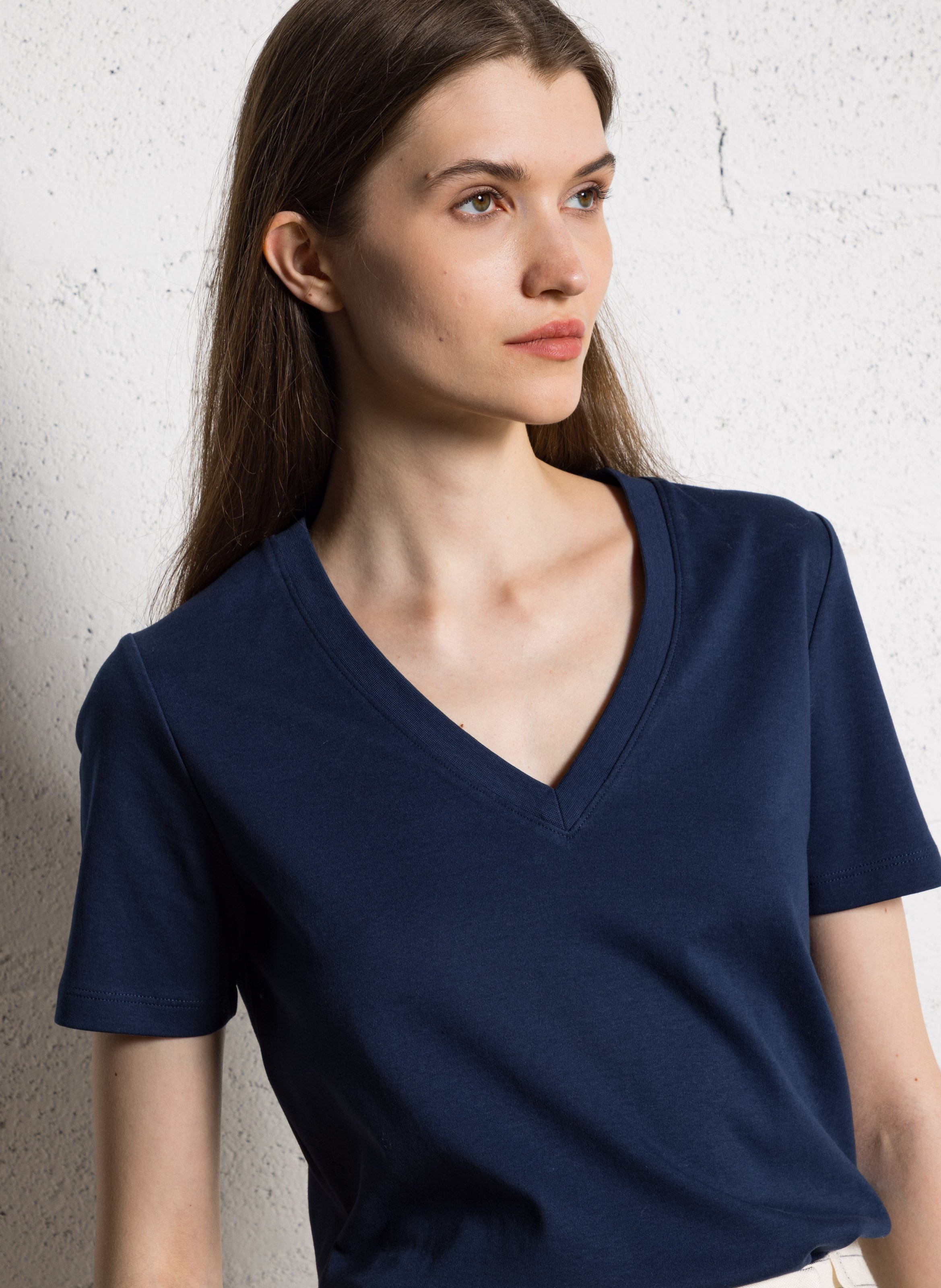 Tee-shirt droit col v en coton dana  Encre