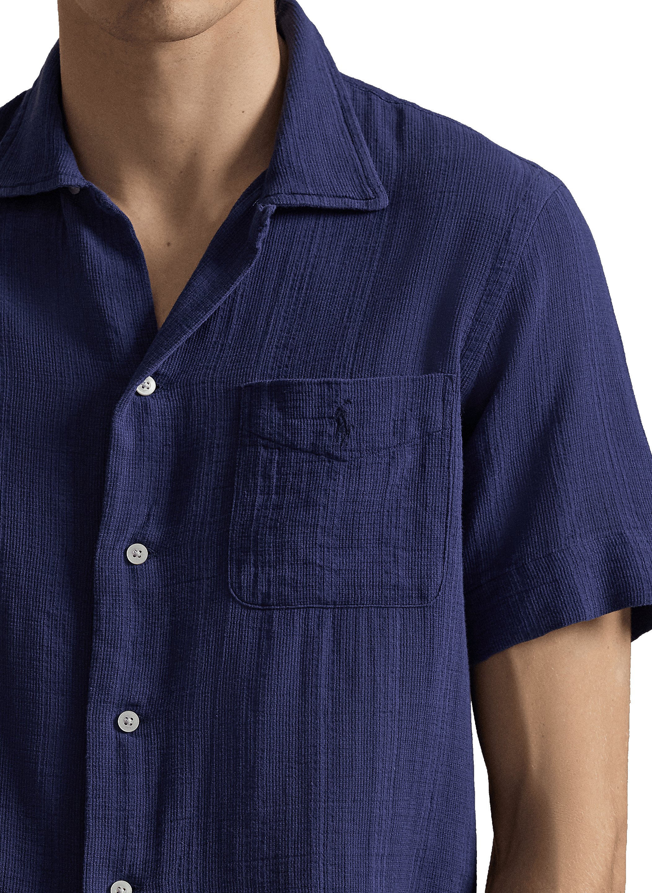 Chemise manches courtes en coton à tissage natté POLO RALPH LAUREN Bleu