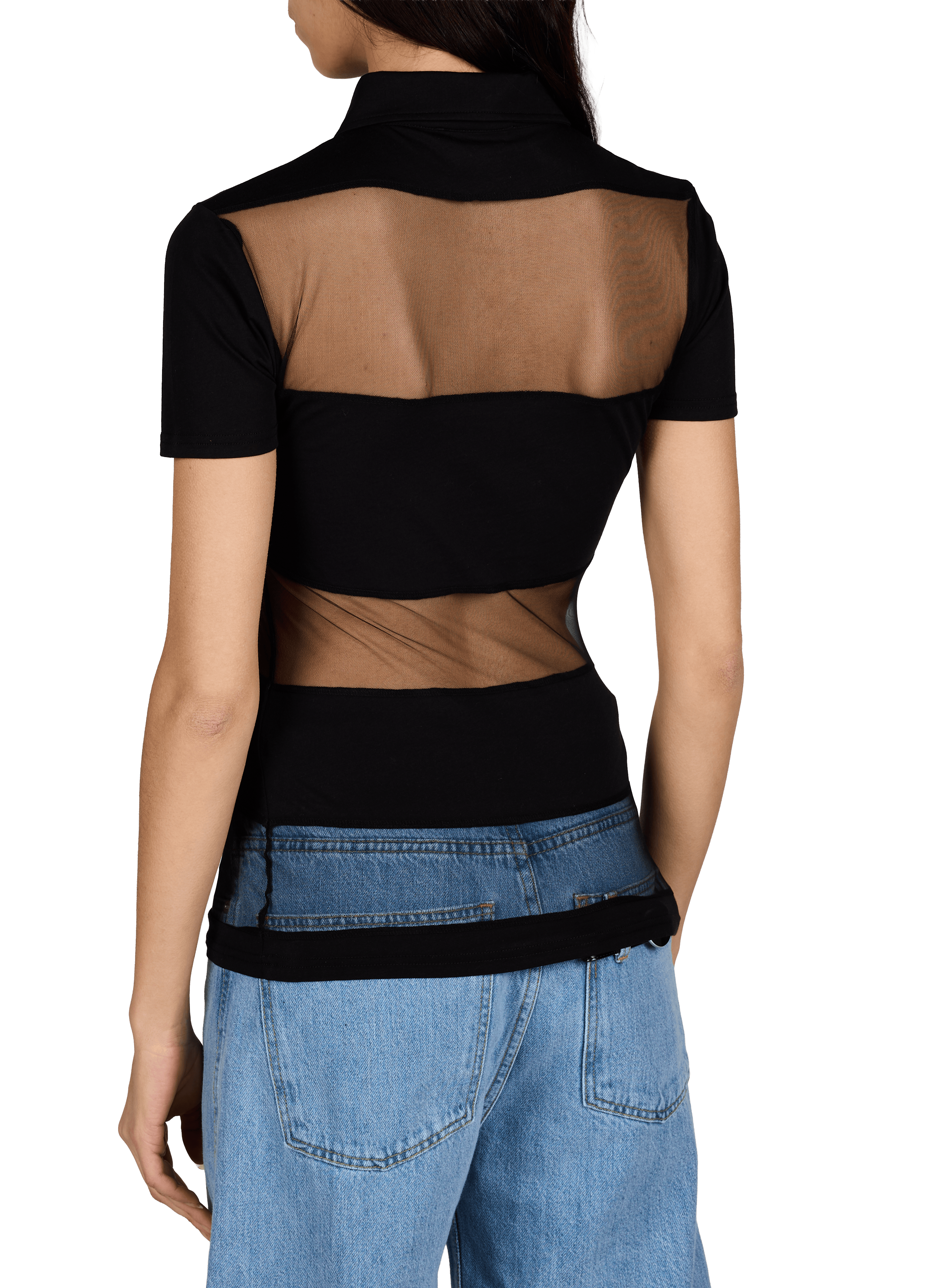 Top semi-transparent à col polo en coton mélangé COPERNI Noir