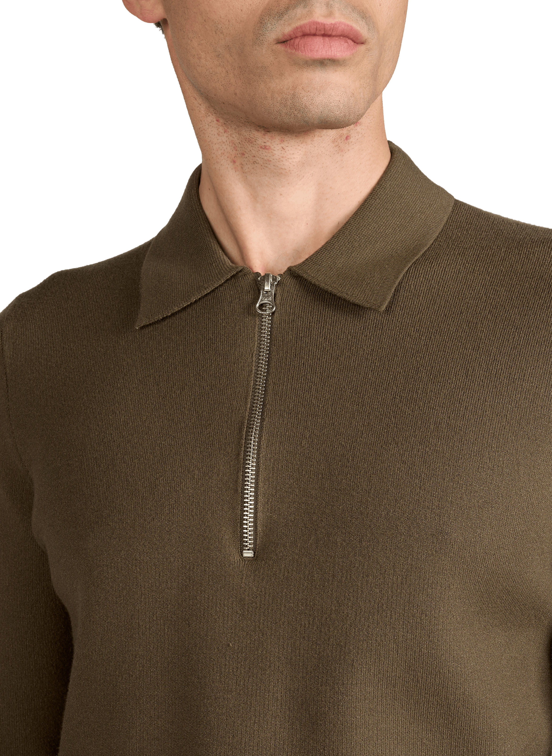 Solid color flat collar zip-up sweater. SAMSOE SAMSOE Beige