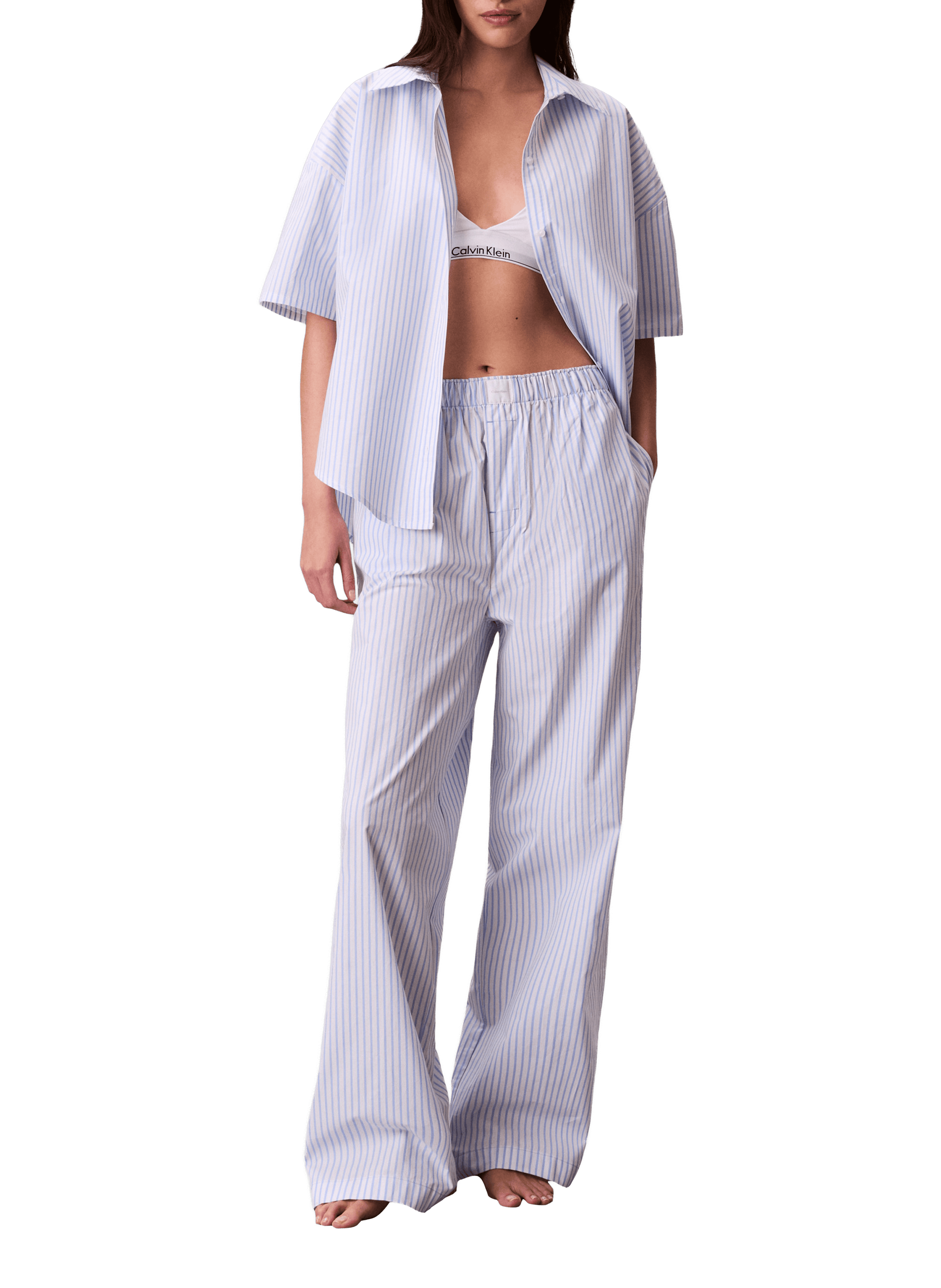 Short striped cotton nightdress CALVIN KLEIN Blue