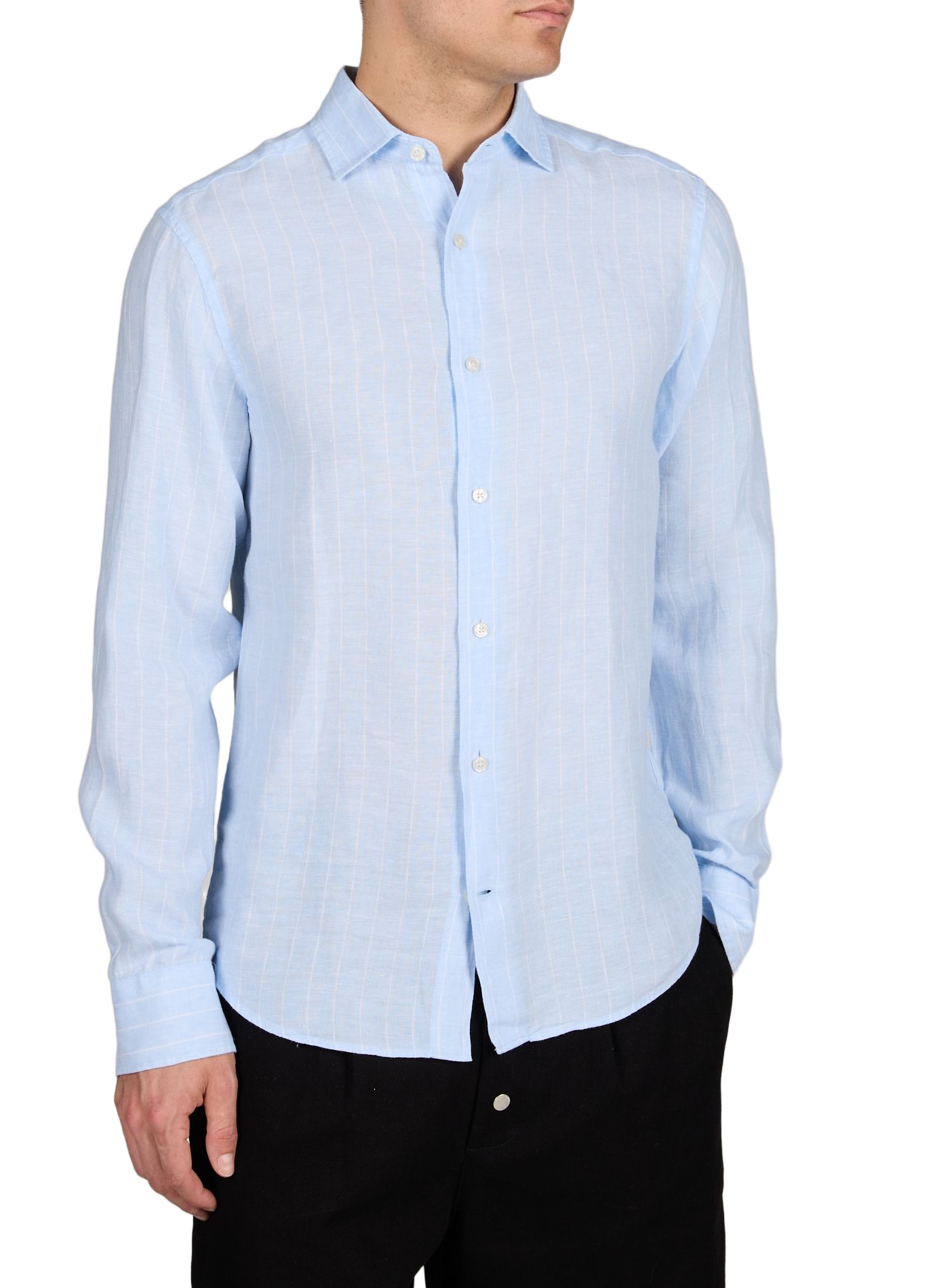 Chemise droite à rayures en lin GANT Bleu