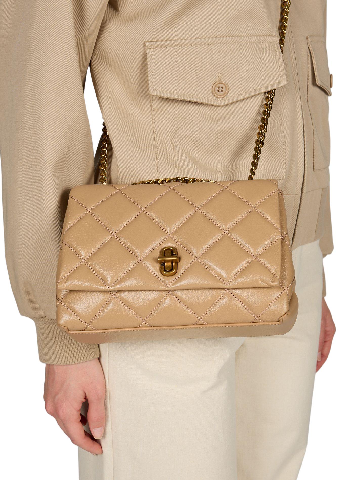 Double chain leather handbag MARC JACOBS Brown