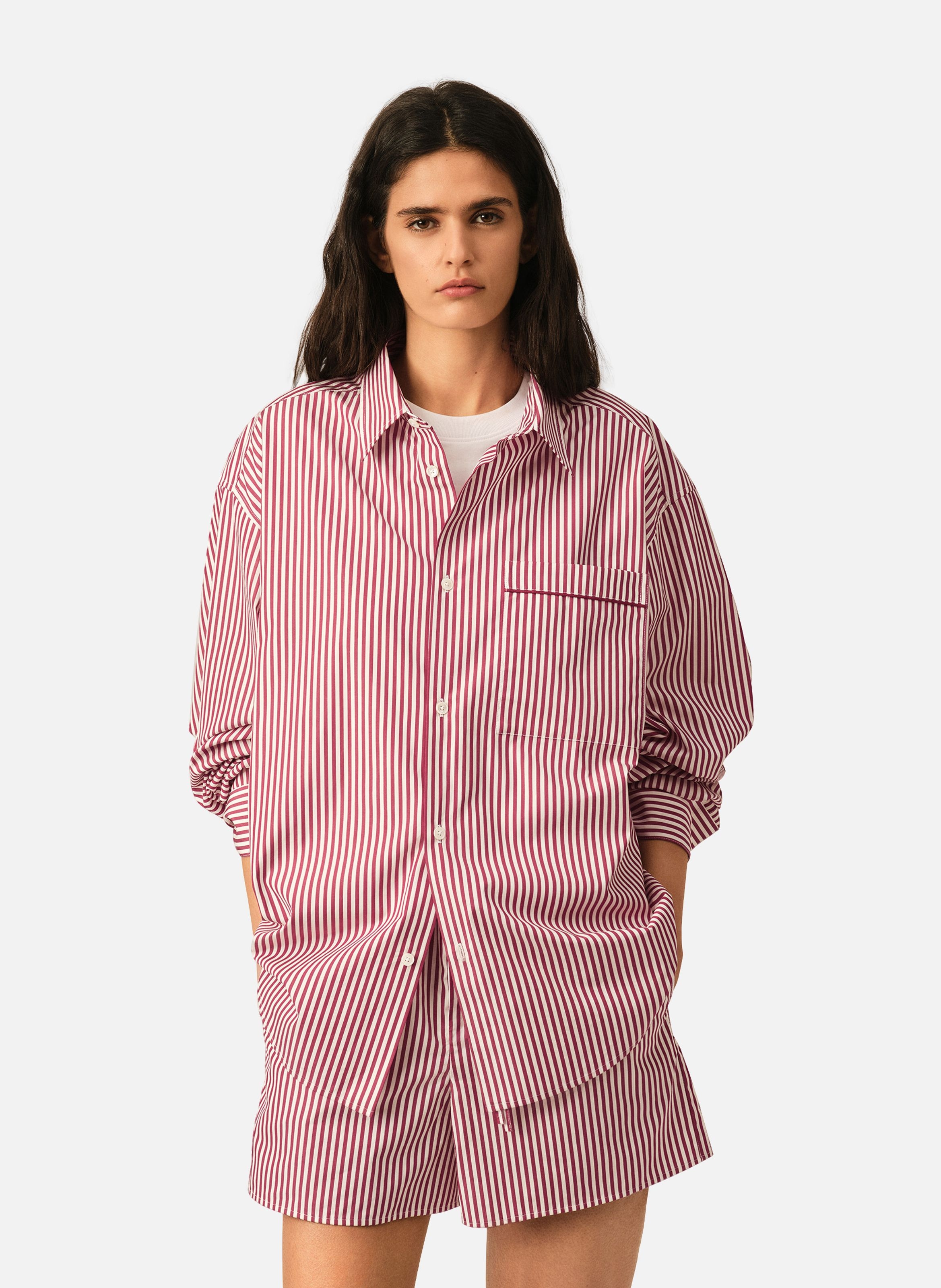 Chemise boxy manches longues unisexe en coton AMI PARIS Blanc