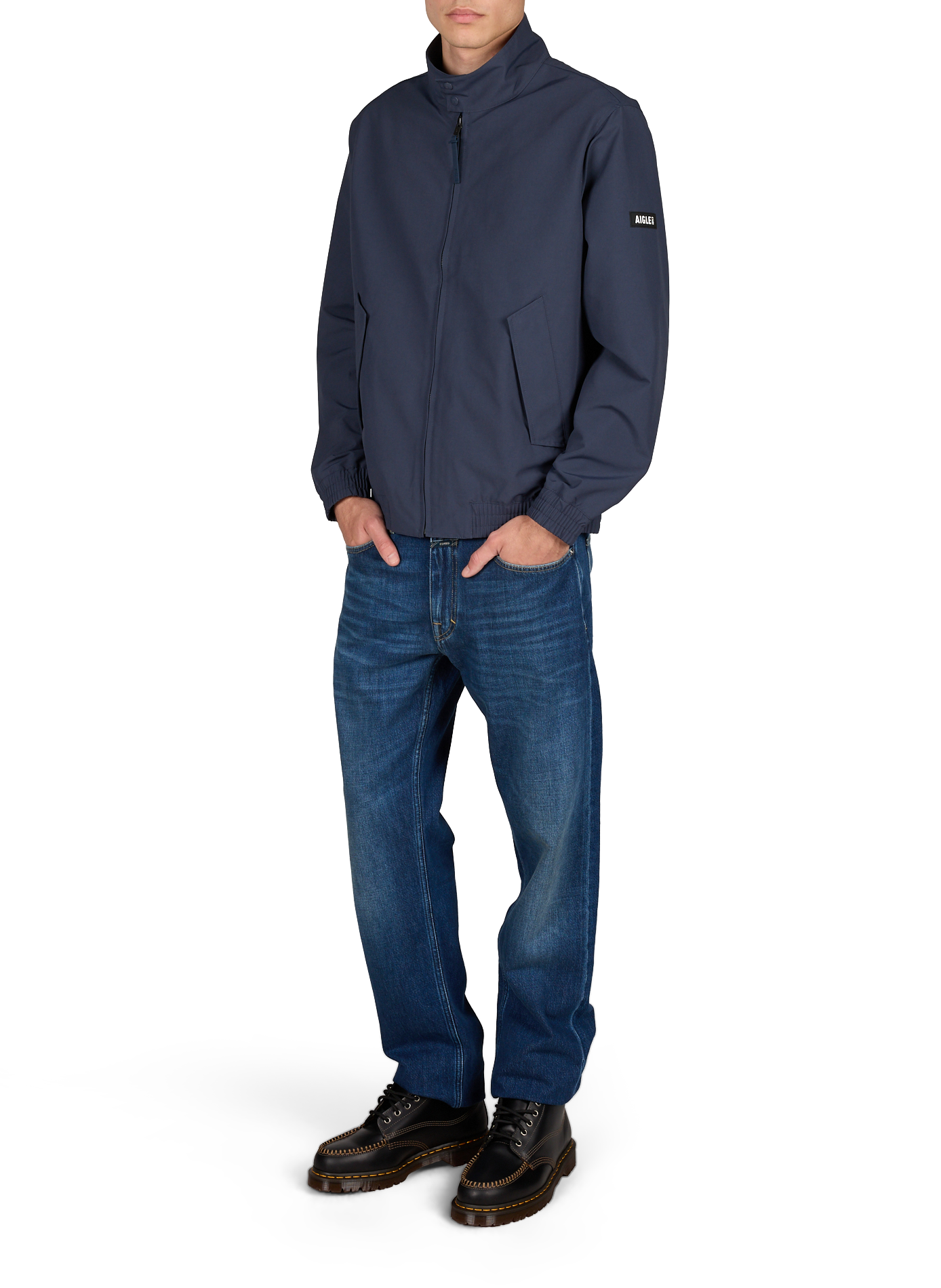 Short Harrington jacket in water-repellent twill AIGLE Blue