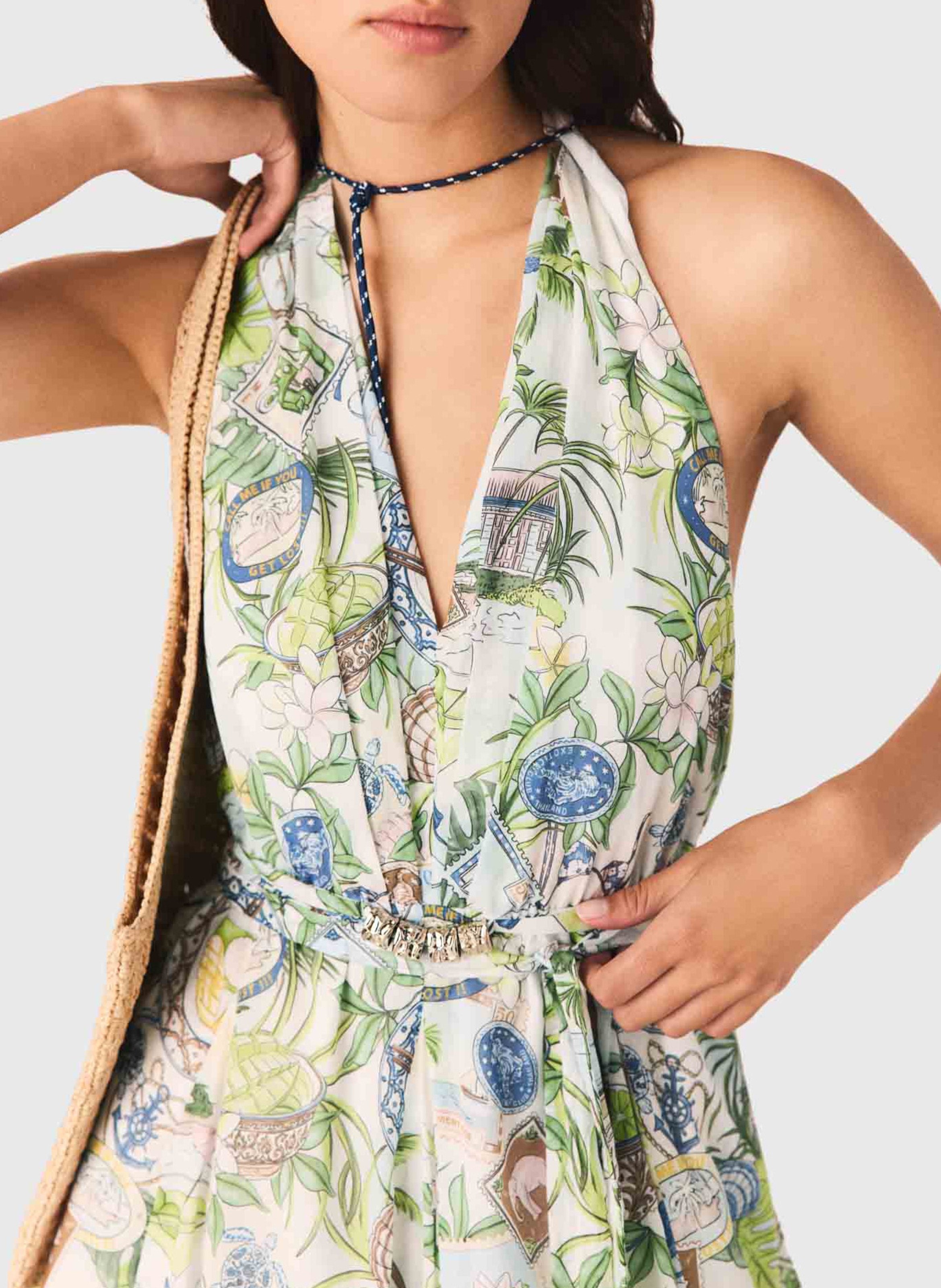 Robe courte en coton imprimé MAJE Multicolore