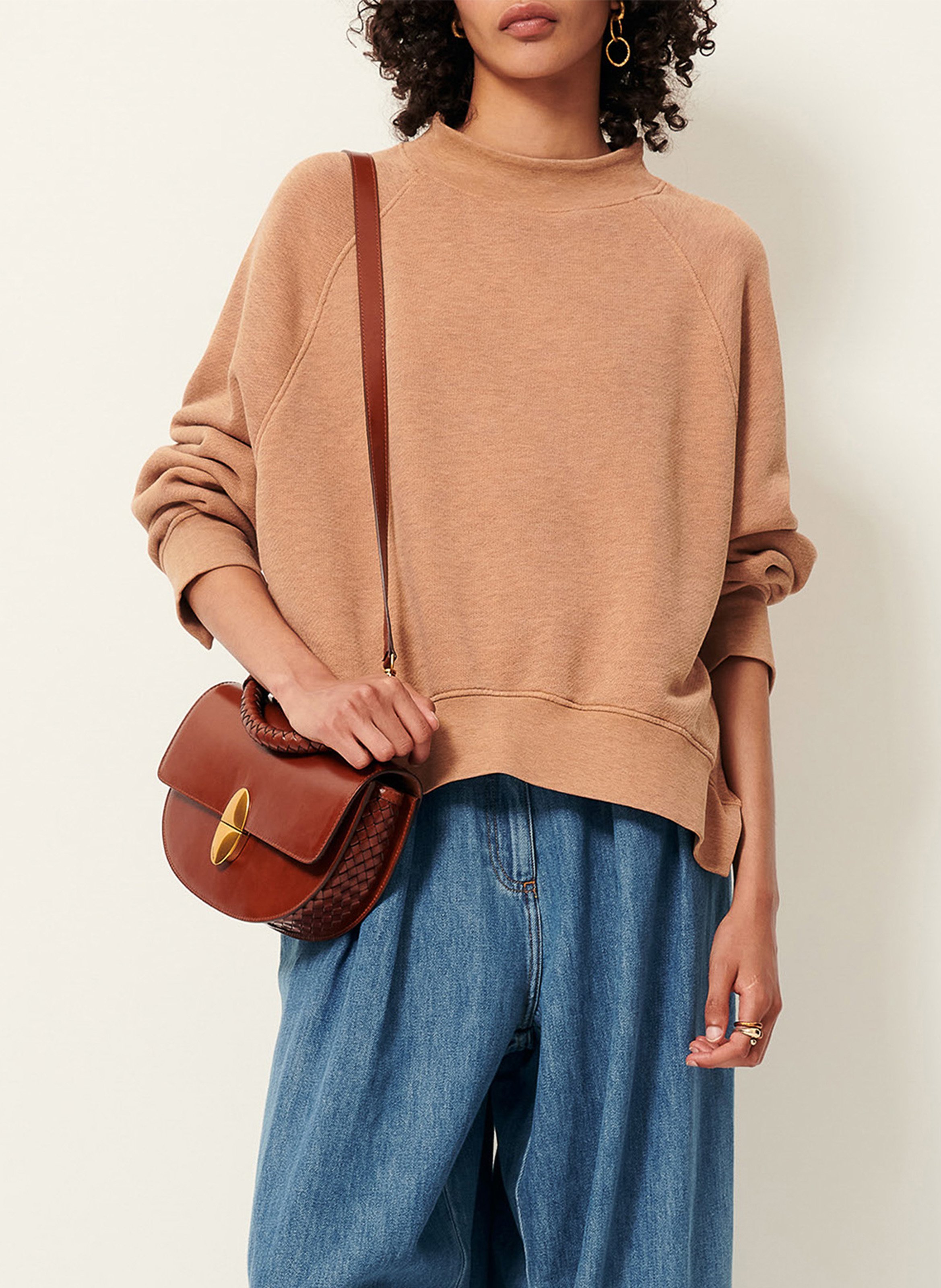 Sweat col rond en coton mélangé oliveira SESSUN Beige