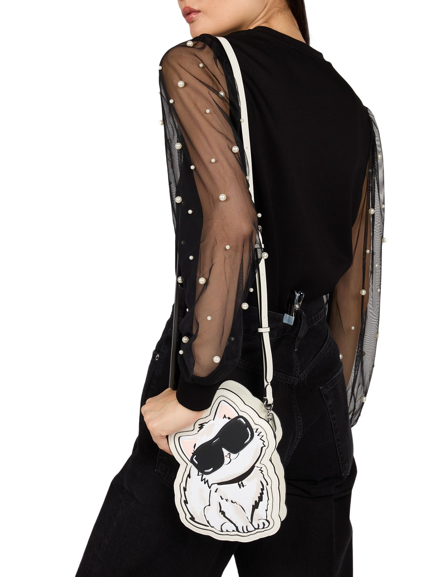 IKON CHOUPETTE CROSSBODY printed shoulder bag KARL LAGERFELD Beige