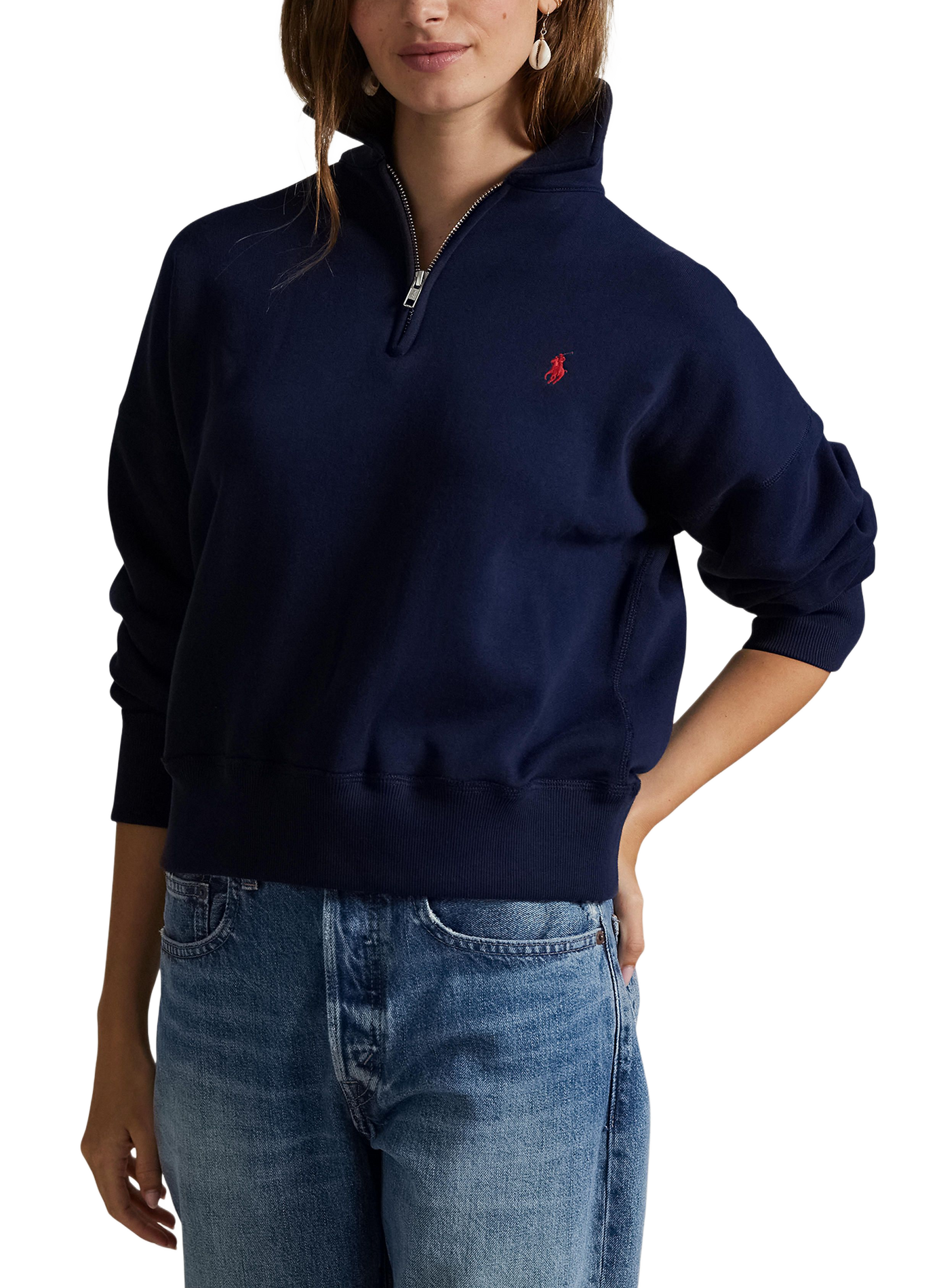 Kurzes Sweatshirt aus Baumwollmischung mit gesticktem Logo POLO RALPH LAUREN Blau