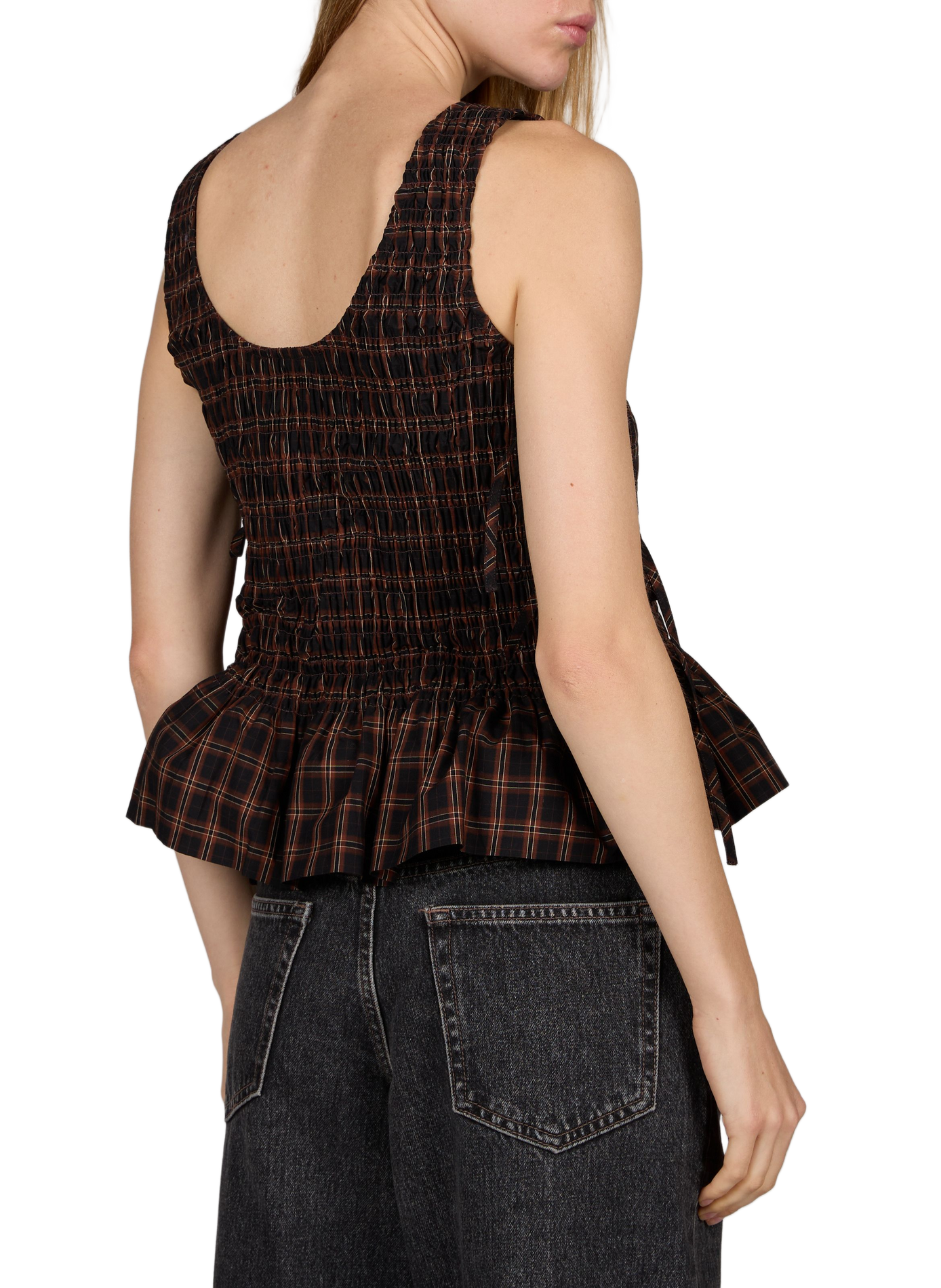 Cotton check shirt GANNI Brown