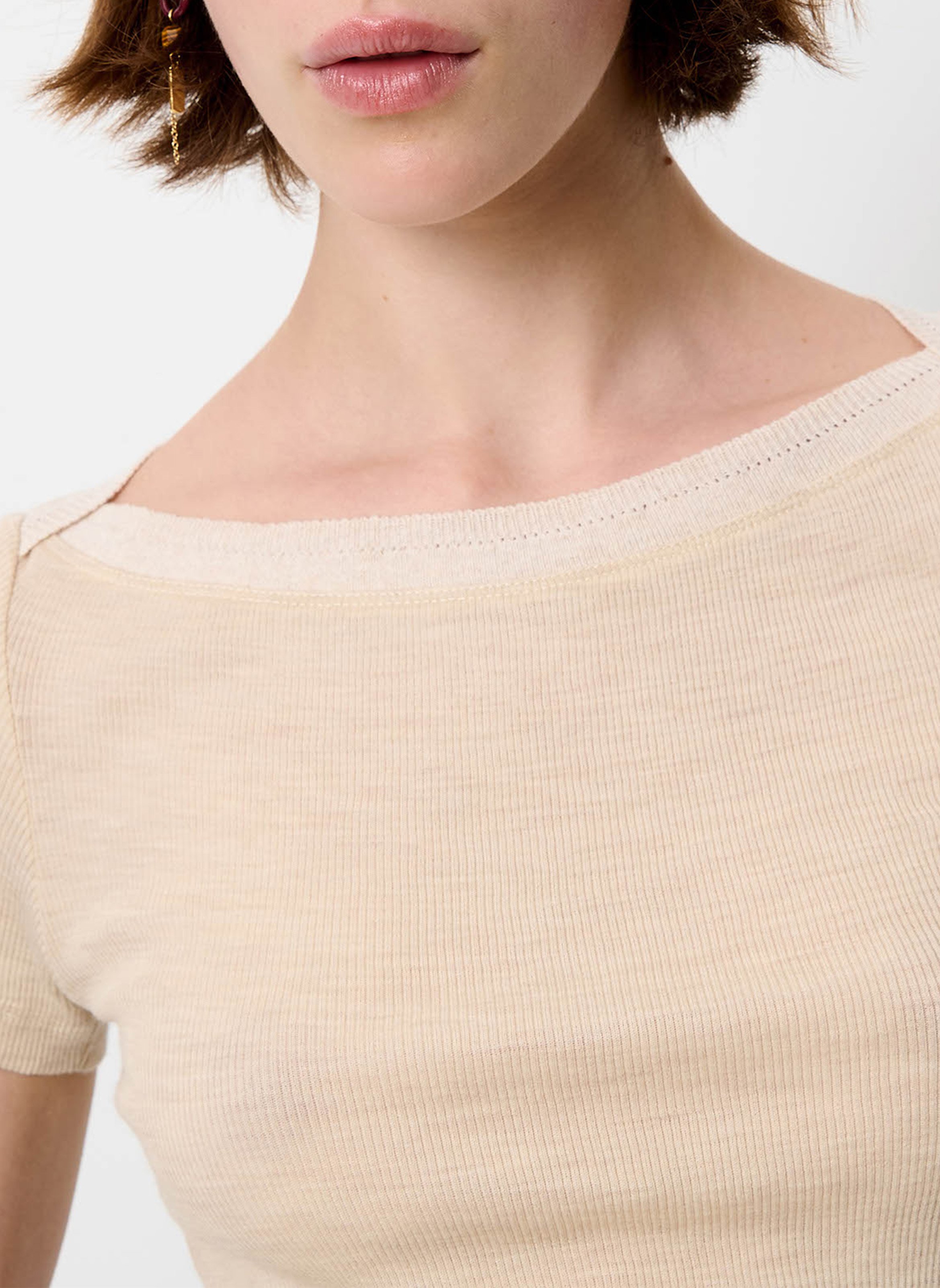 Top droit col rond en maille romuald SESSUN Beige