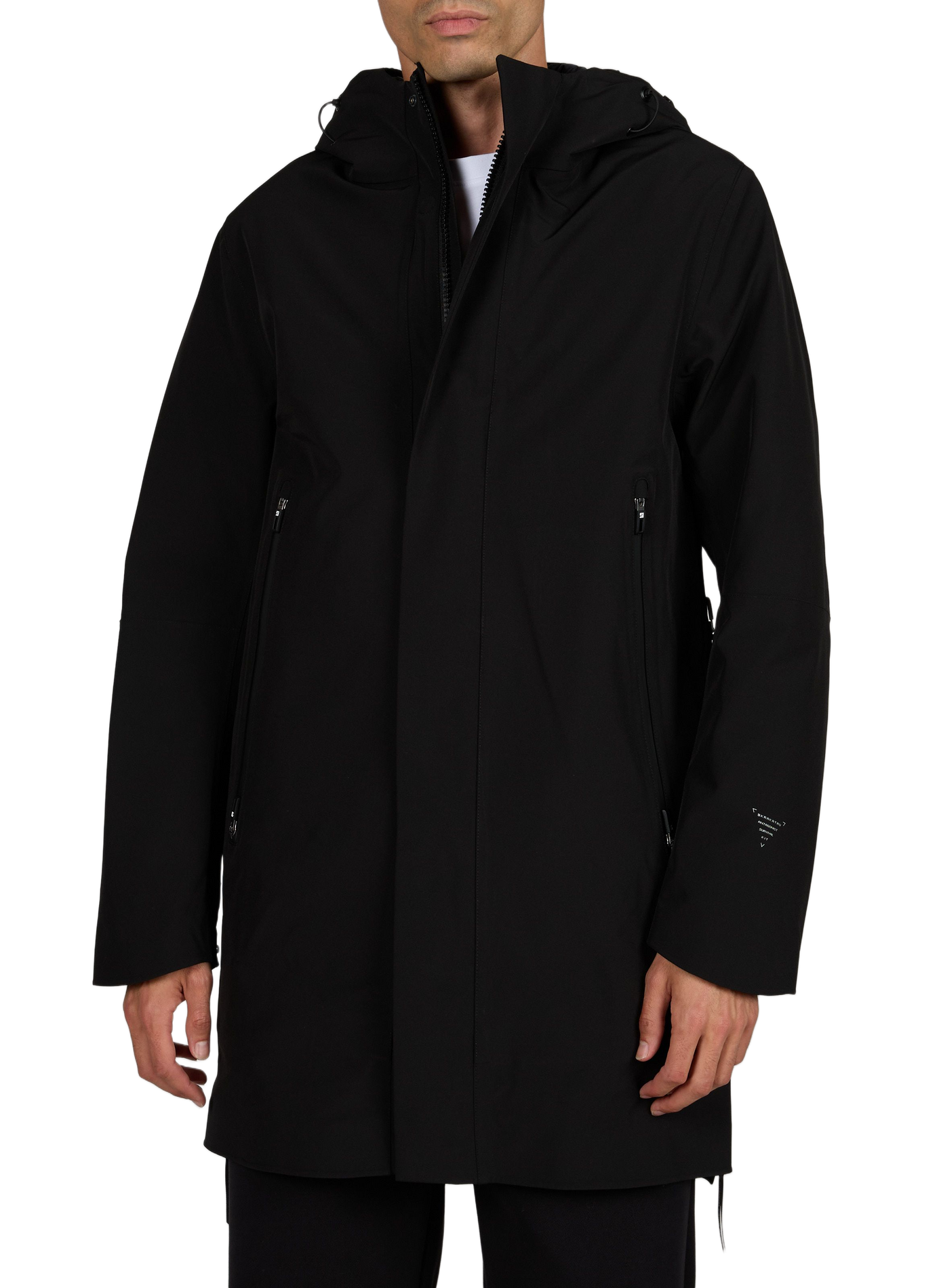 Long straight plain hooded parka KRAKATAU Black