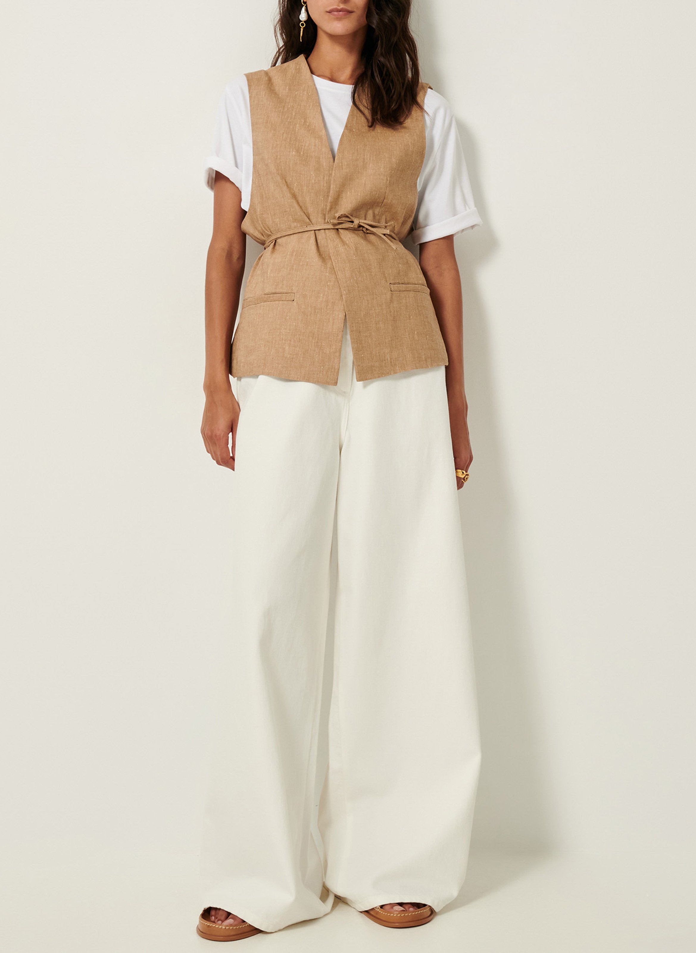 Veste tailleur droite en lin mélangé marcello SESSUN Beige