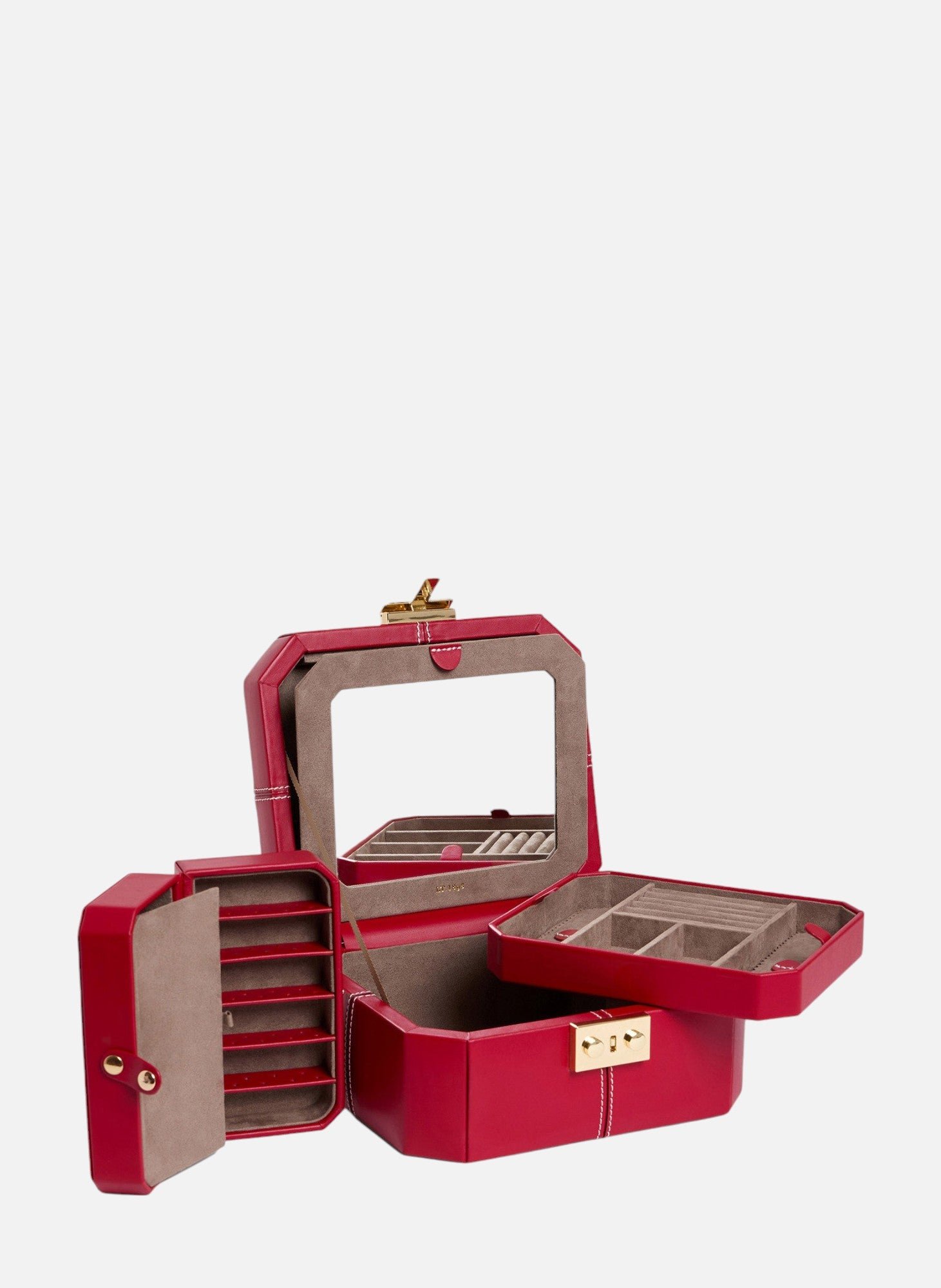 Petite boîte à bijoux fermoir t en cuir LE TANNEUR Rouge