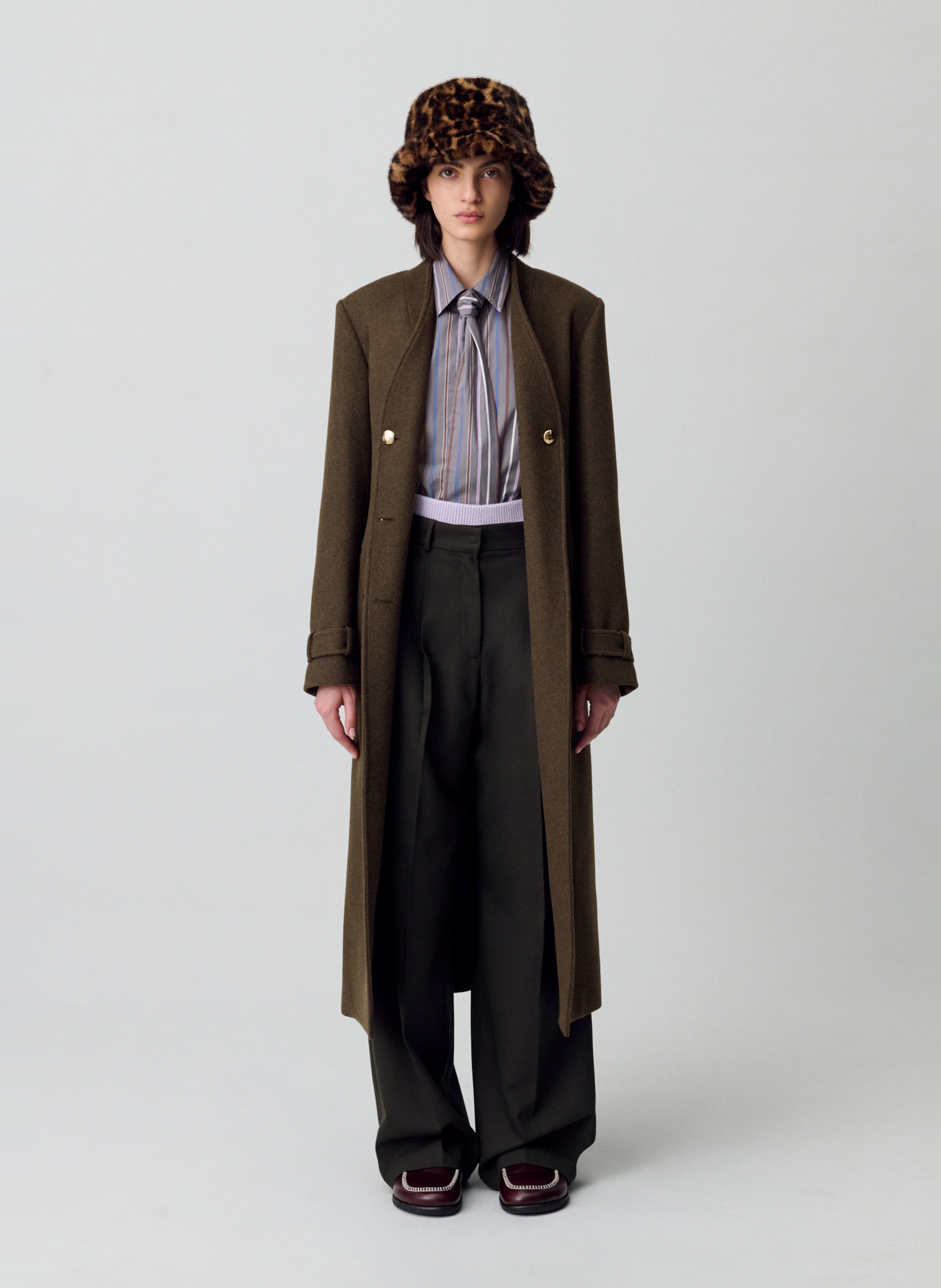 Manteau droit col v en laine mélangée galika CLAUDIE PIERLOT Kaki