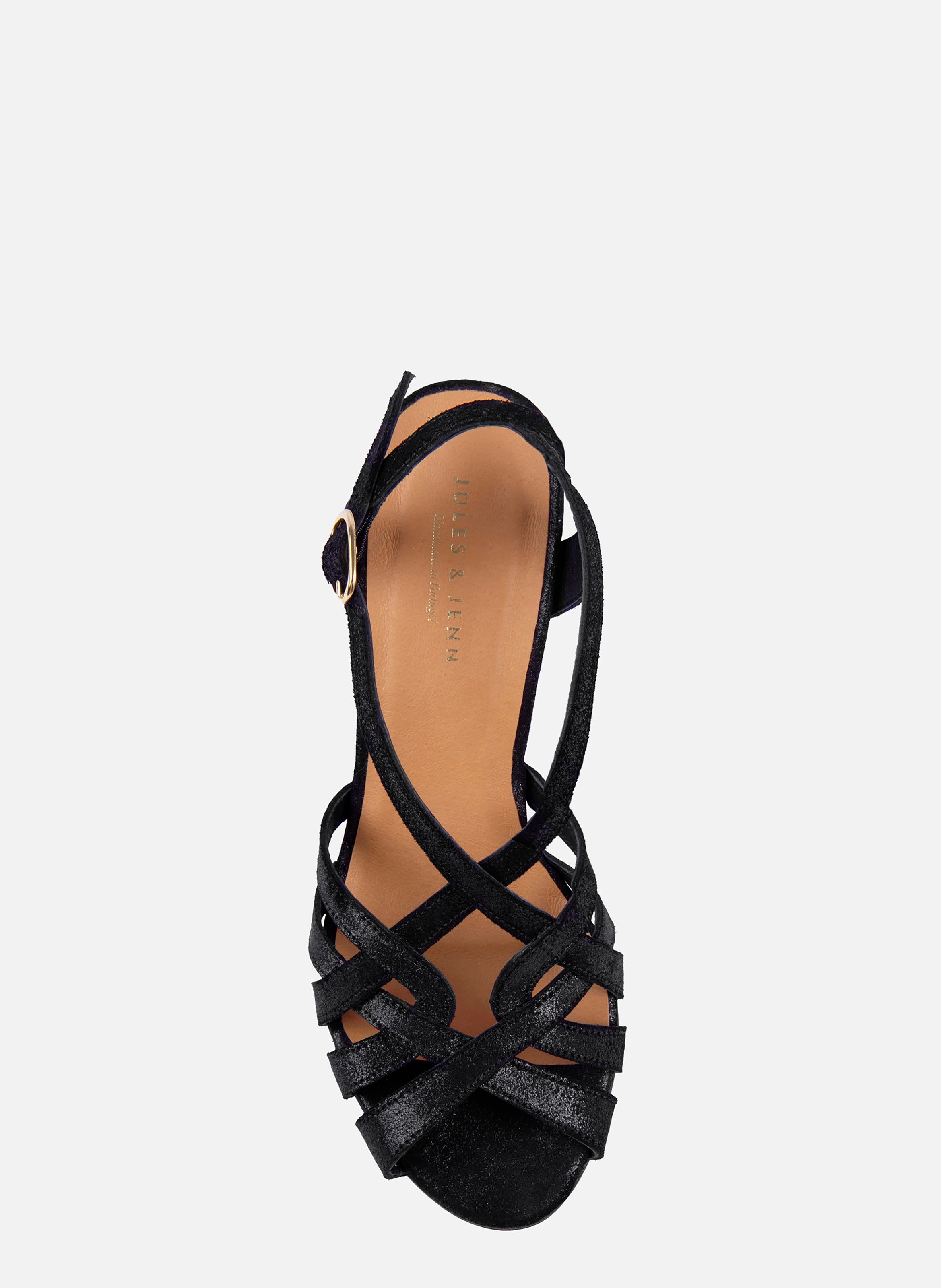 Sandales talon daphné cuir irisé JULES & JENN Noir