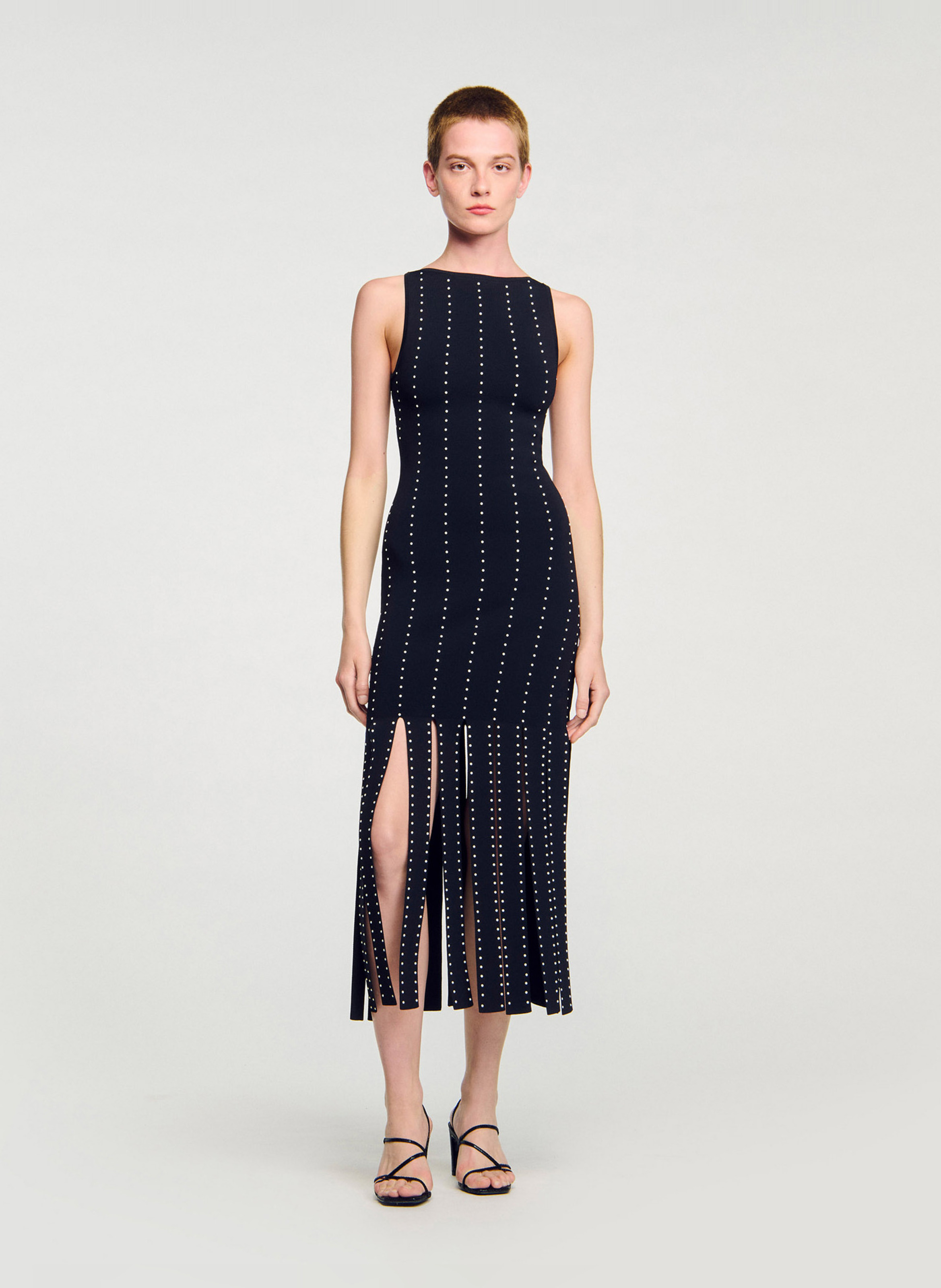 SANDRO Robe midi col bateau Noir