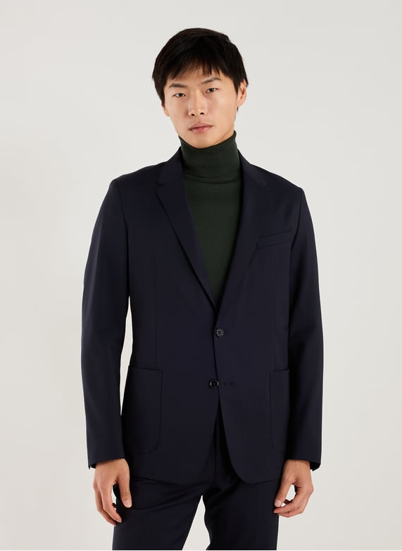 Veste de costume col tailleur en laine mélangée | Bleu by AU PRINTEMPS PARIS Veste de costume col tailleur en laine mélangée Bleu