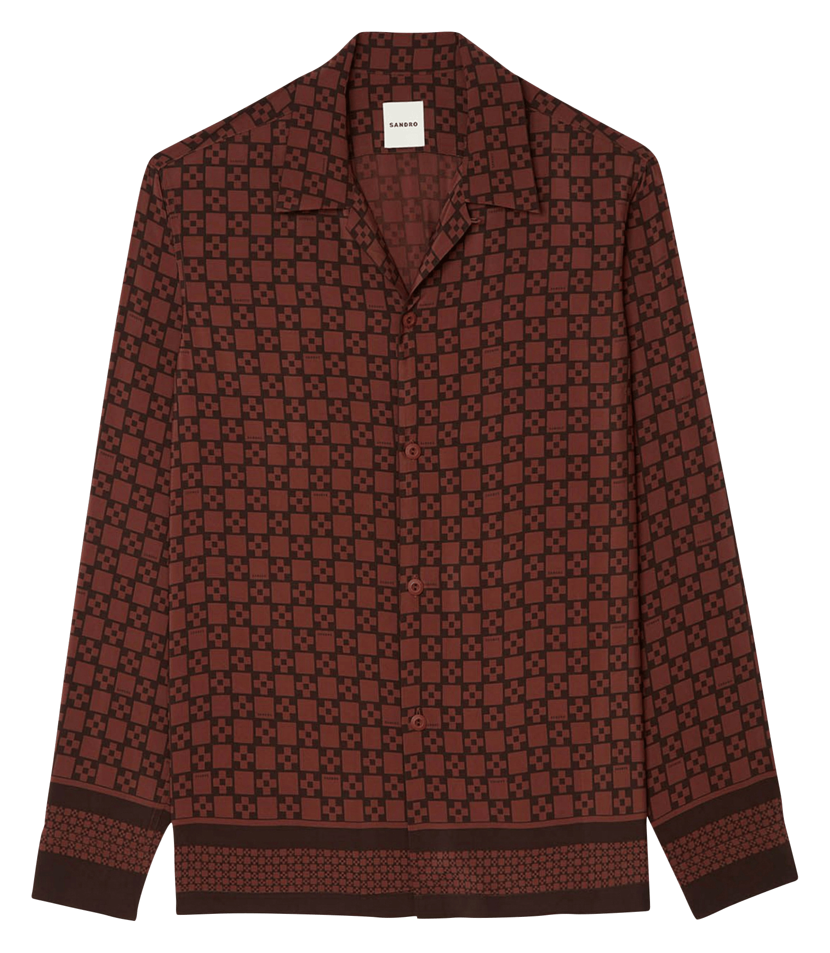Chemise droite col cubain SANDRO Marron