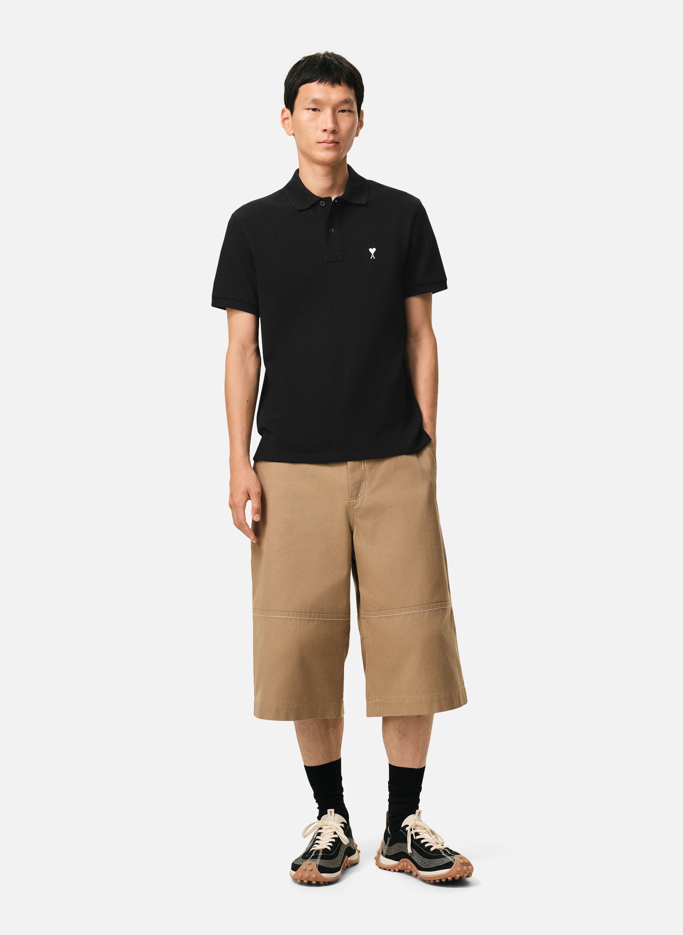 Polo ami de coeur contrasté en coton AMI PARIS Noir