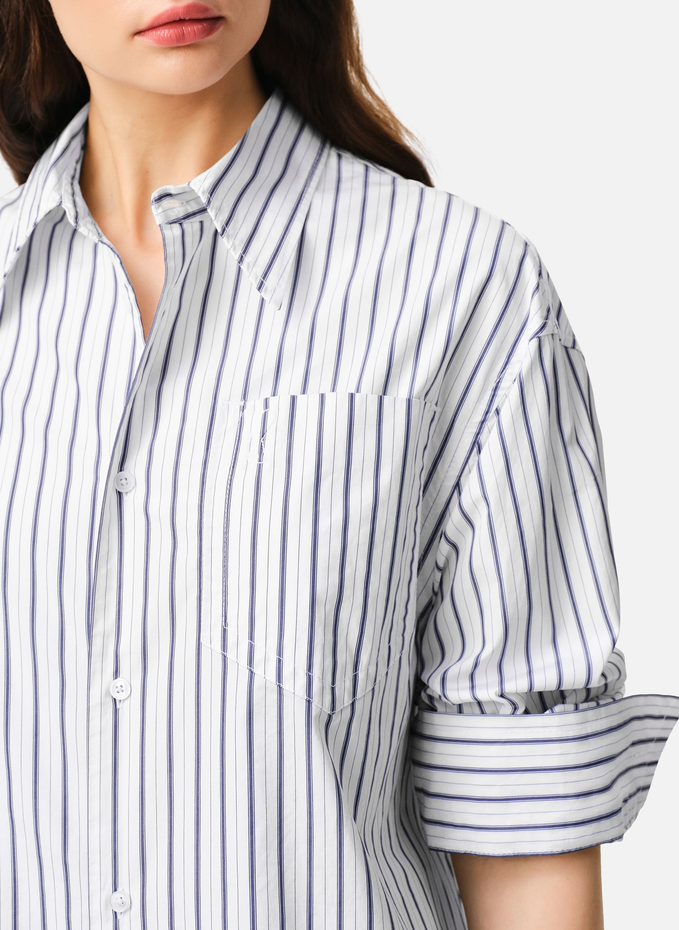 Chemise rayée large ami de cœur unisexe en coton AMI PARIS Blanc