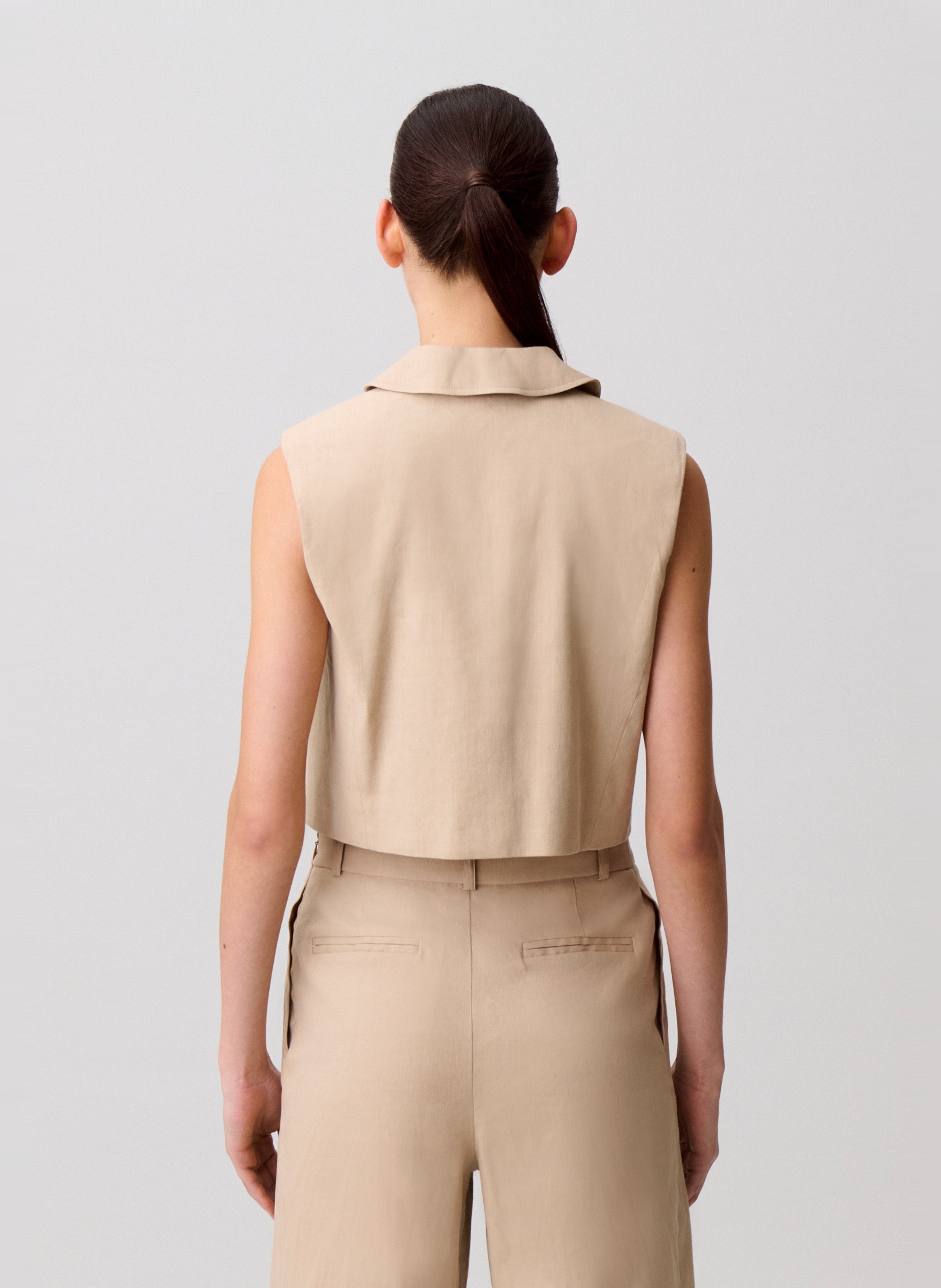 Veste droite col classique en lin et coton mélangé CLAUDIE PIERLOT Beige
