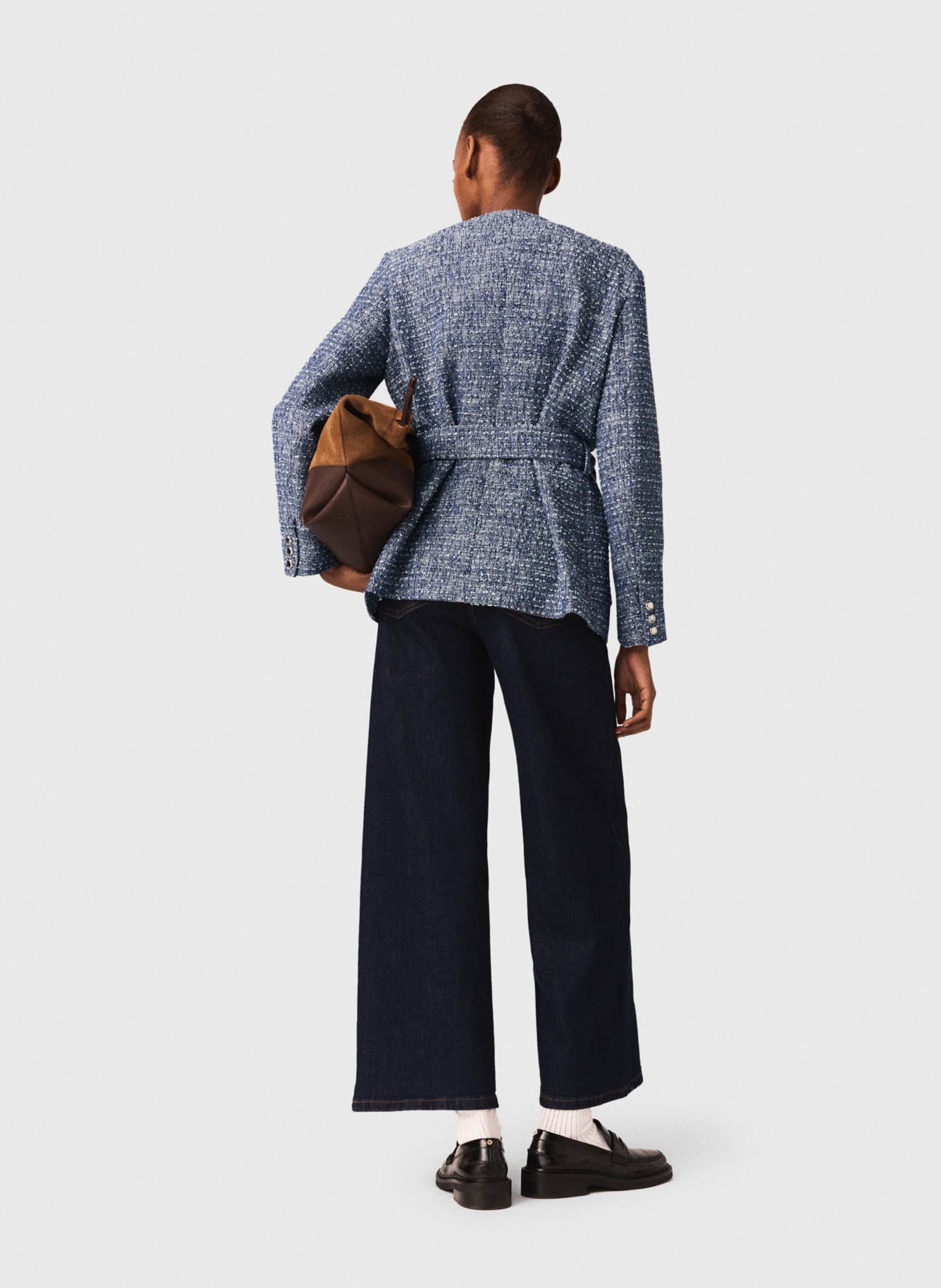 Veste tweed ceinturée en coton mélangé MAJE Bleu