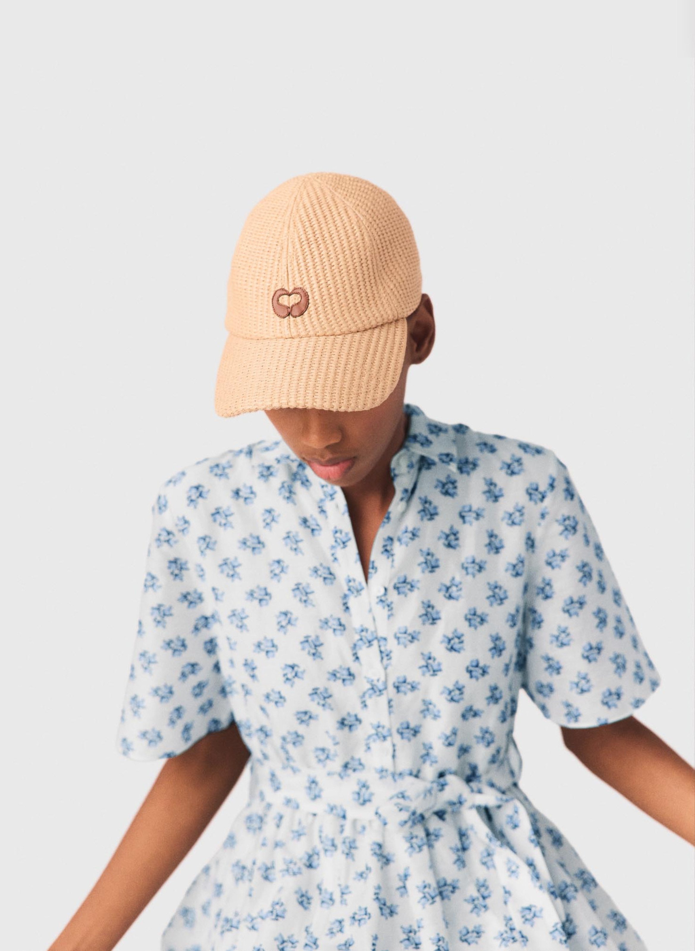 Casquette tissée raphia à logo MAJE Beige