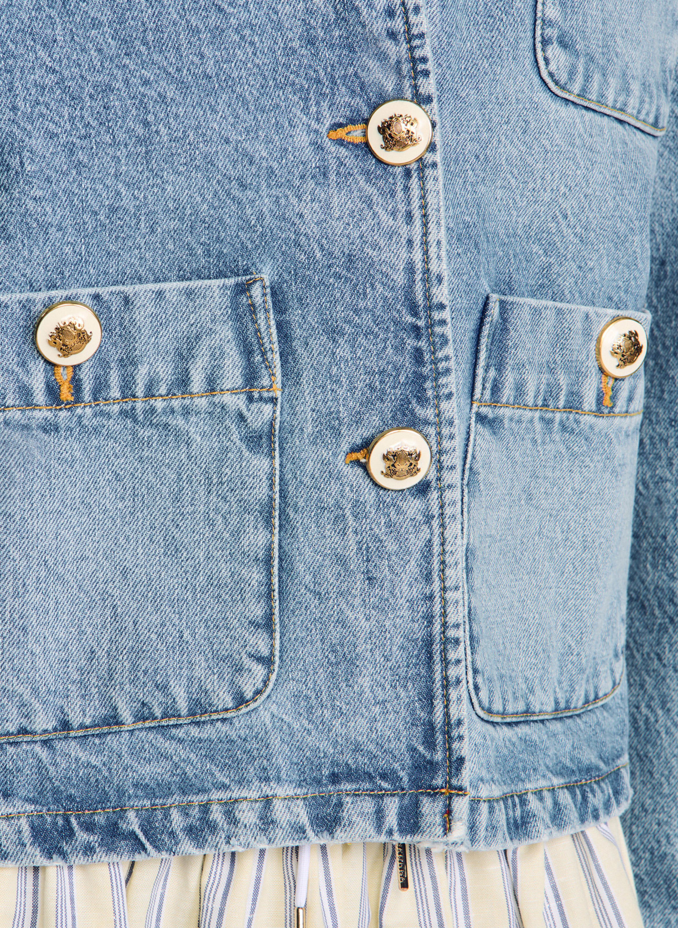 Blouson droit boutonné en jean Bleu