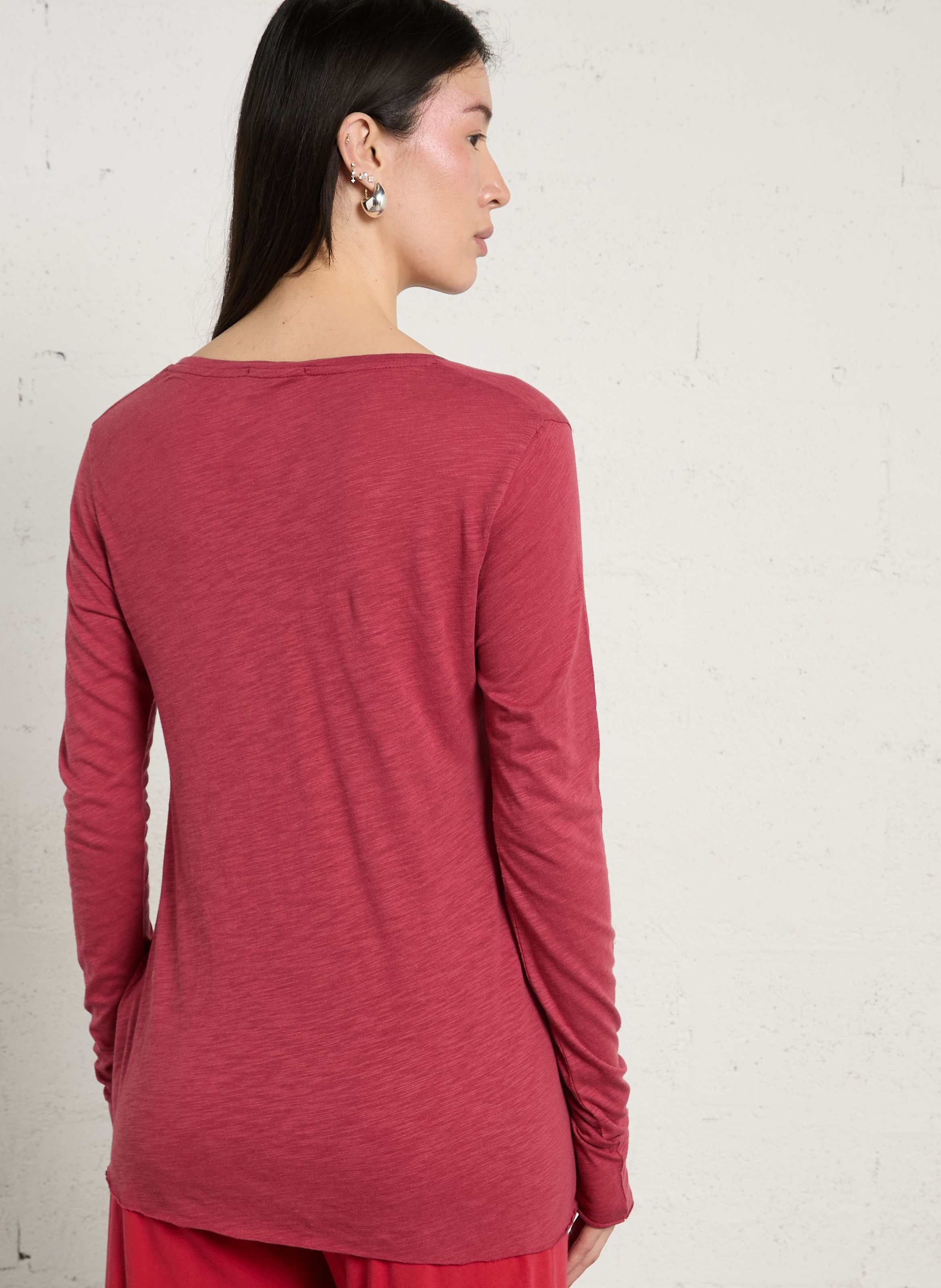 Tee-shirt à col v en coton mélangé jacksonville AMERICAN VINTAGE Rouge