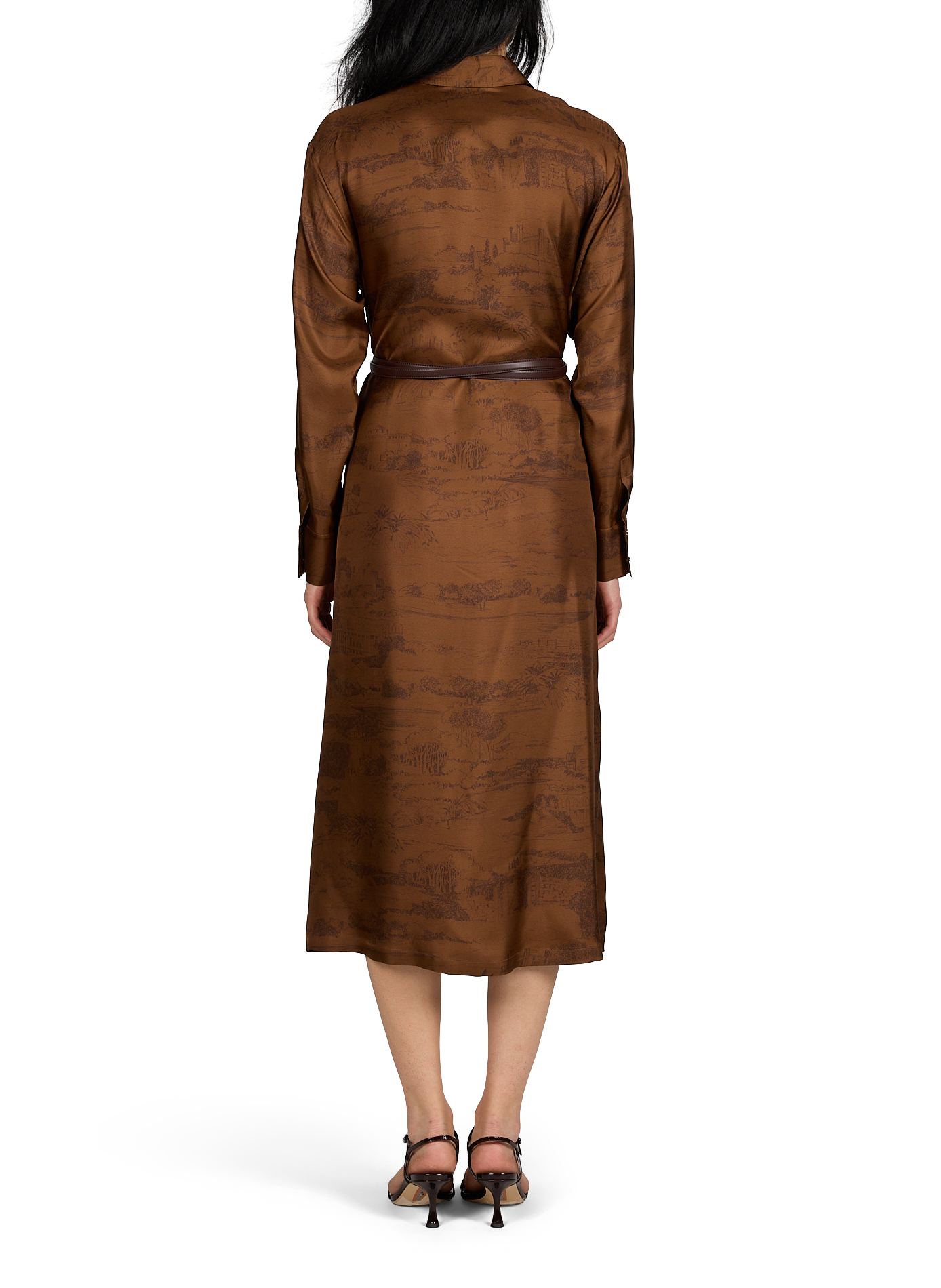 Robe satinée et imprimée en soie MAX MARA STUDIO Marron