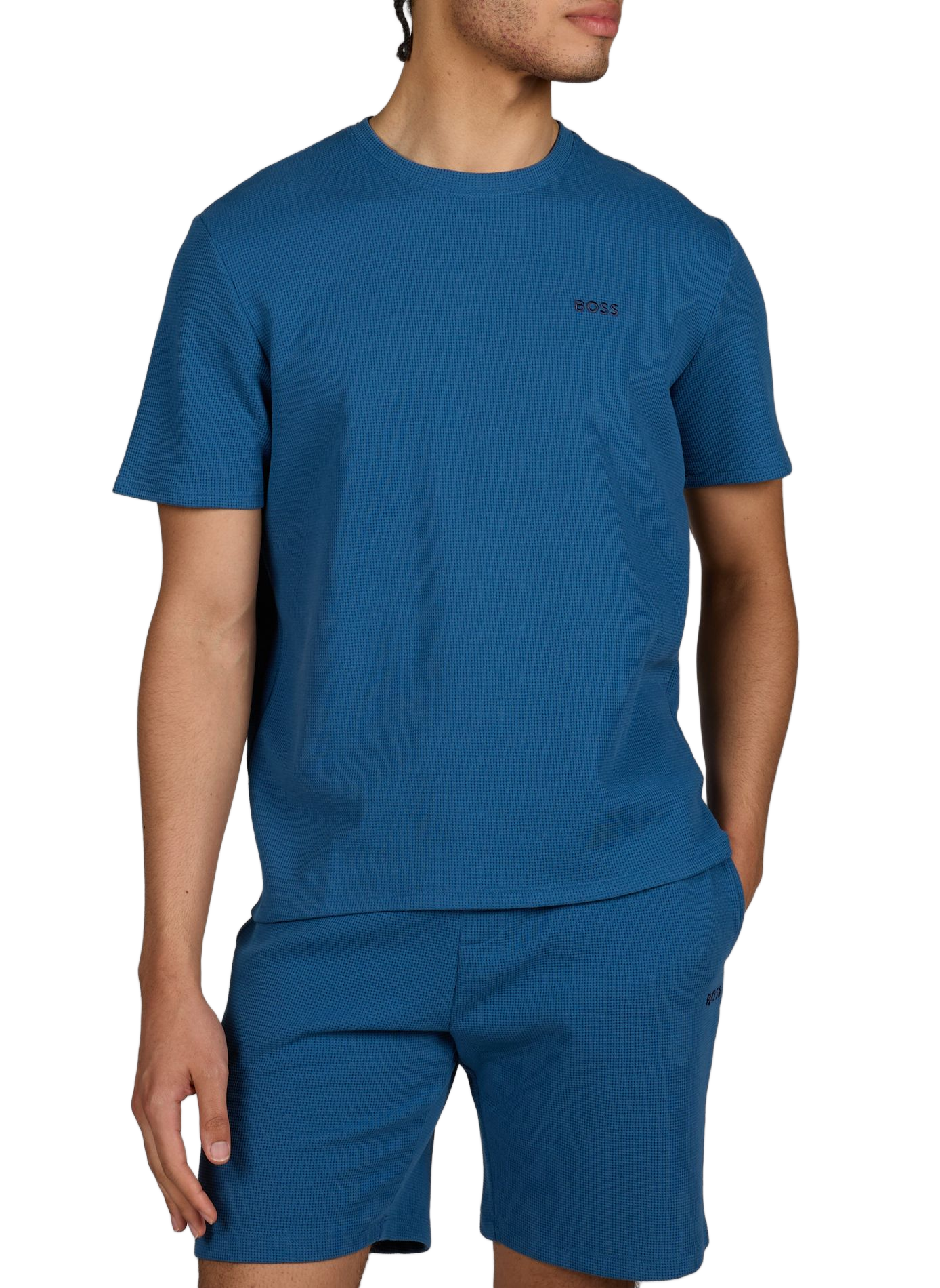 T-shirt à col rond en coton piqué mélangé BOSS Bleu