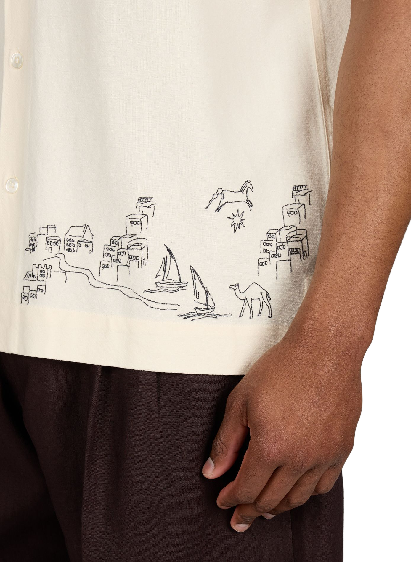 Straight embroidered shirt with short sleeves PAUL SMITH Beige