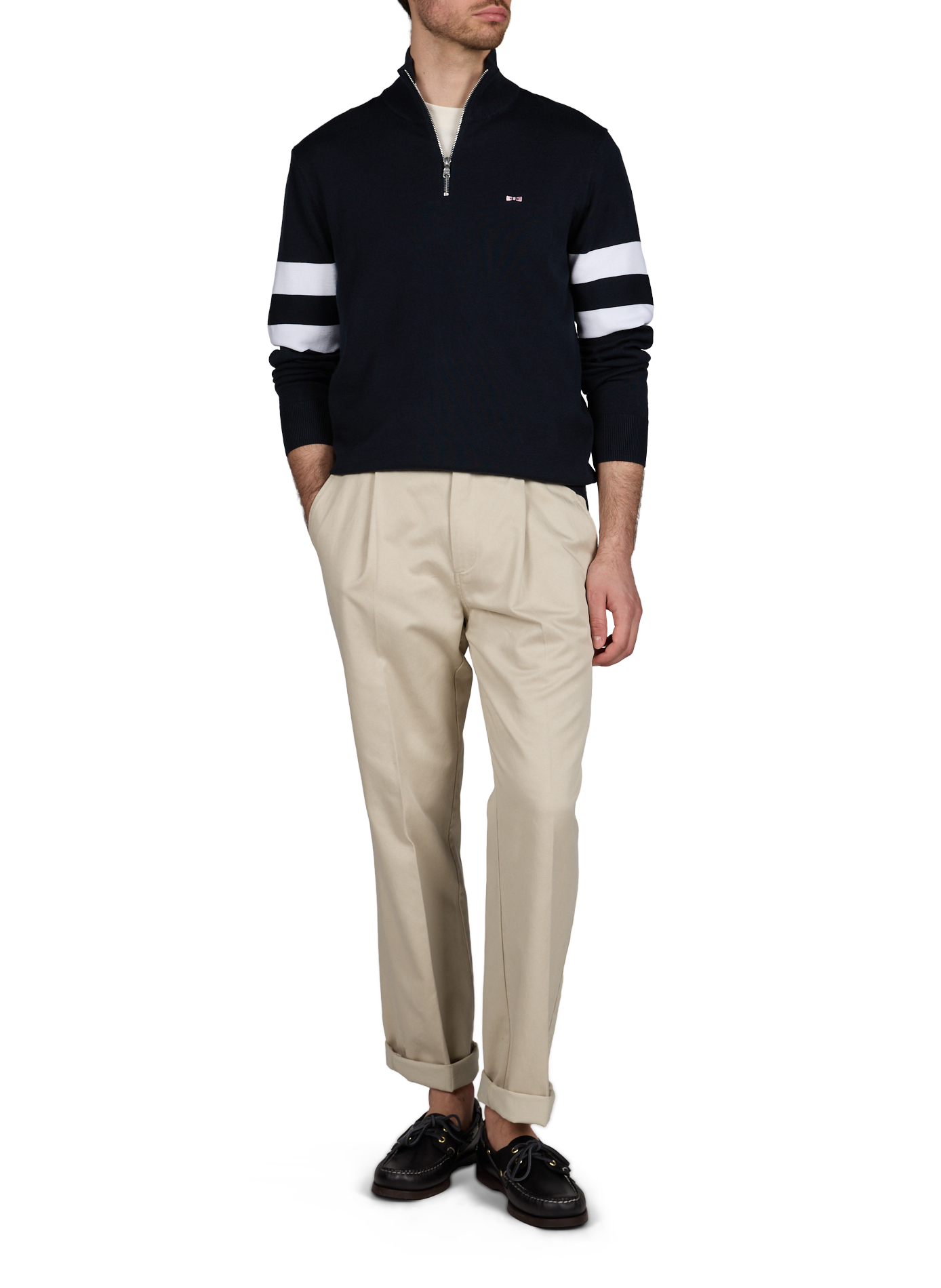 Pull col montant en coton à double rayures EDEN PARK Bleu