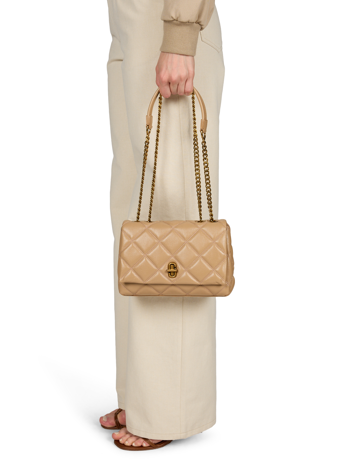 Double chain leather handbag MARC JACOBS Brown