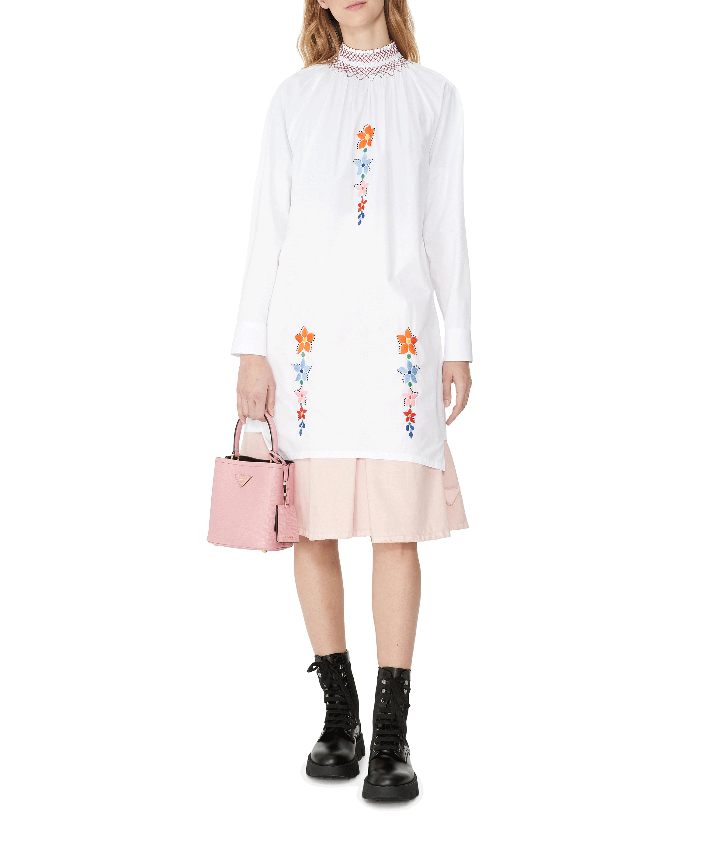 Embroidered cotton poplin Dress White