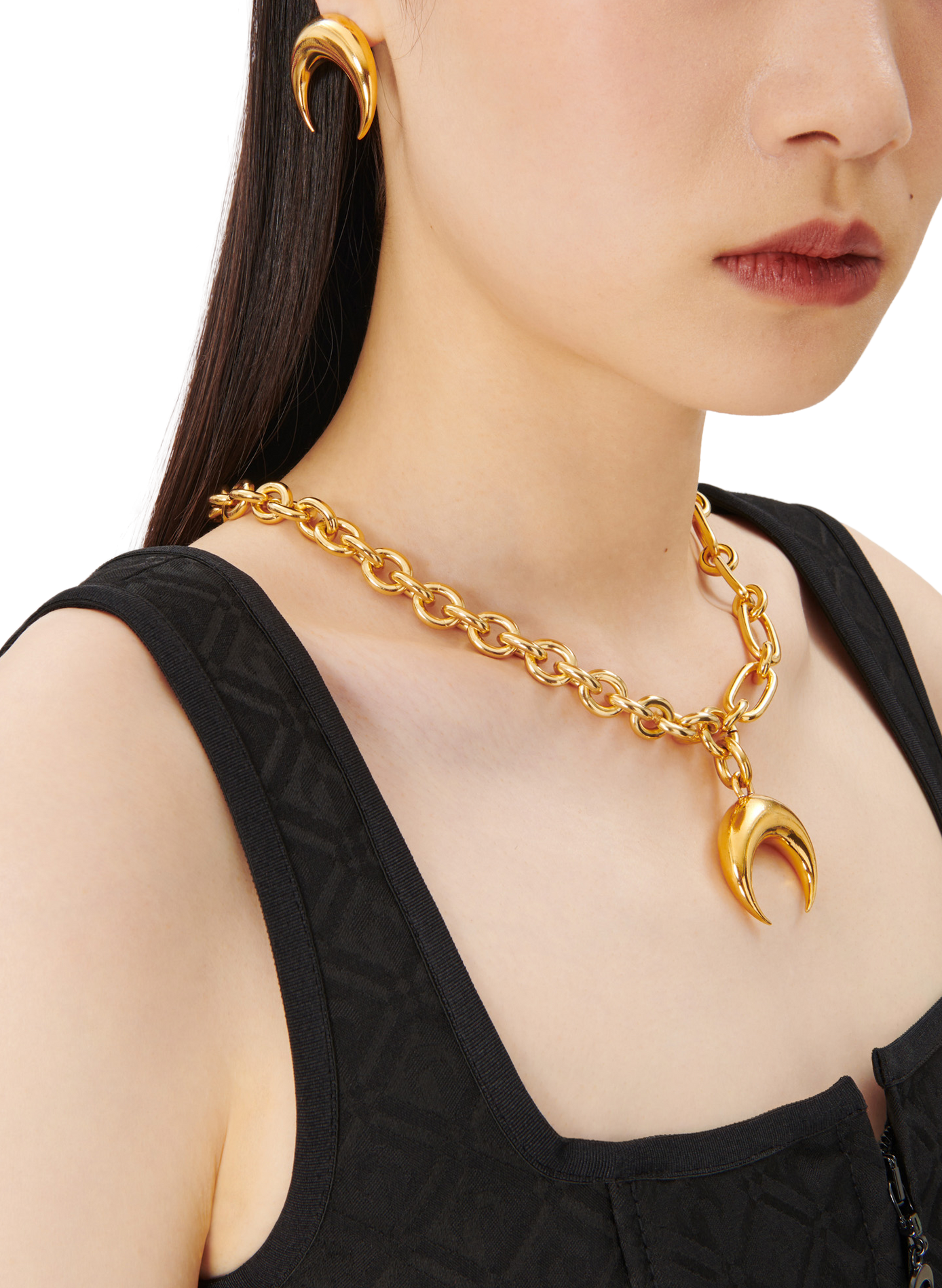 Upcycled gold plated single moon stud earring MARINE SERRE Golden