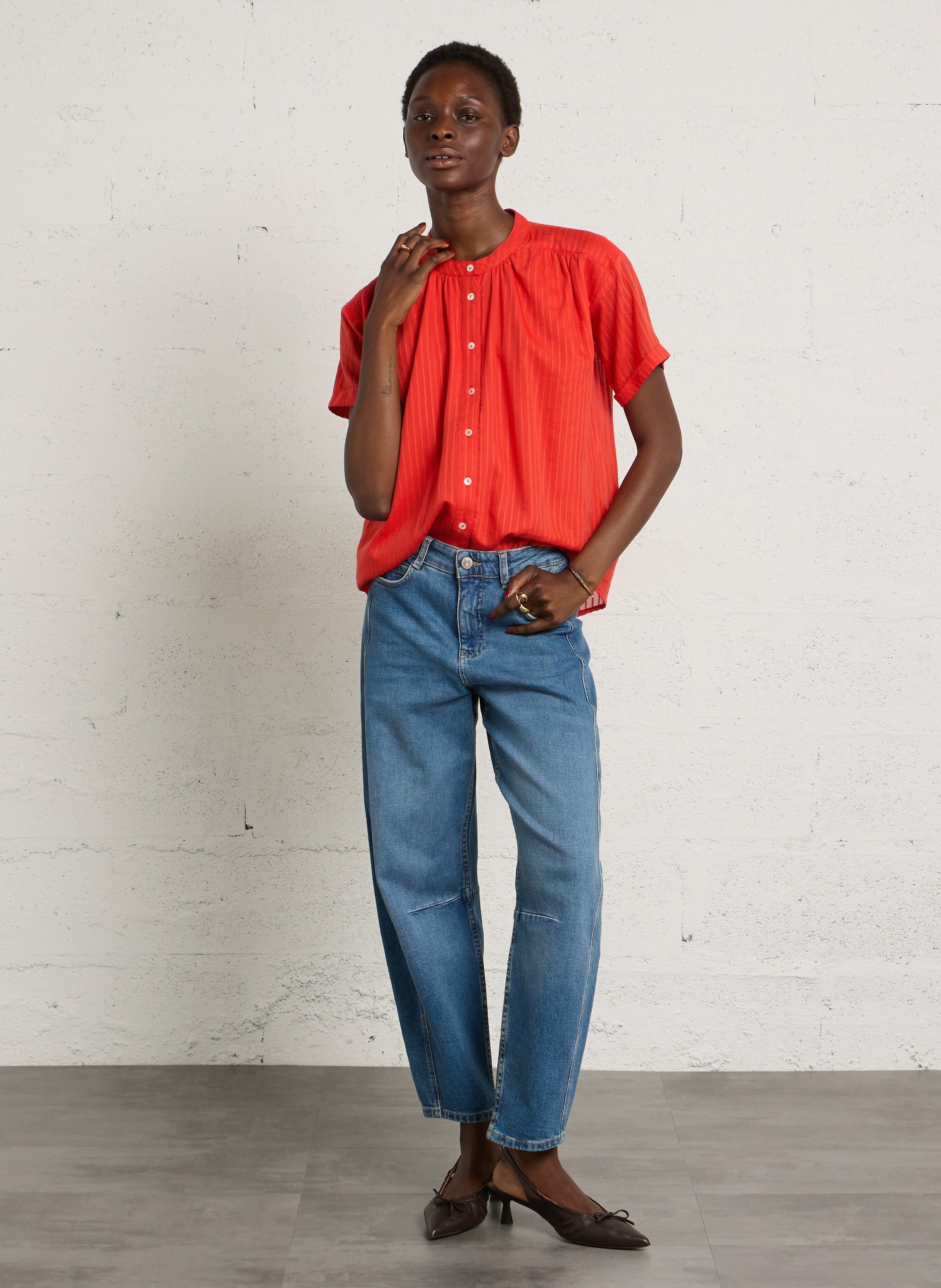 Chemise col rond en coton mélangé devika | Orange MAISON 123 Femme