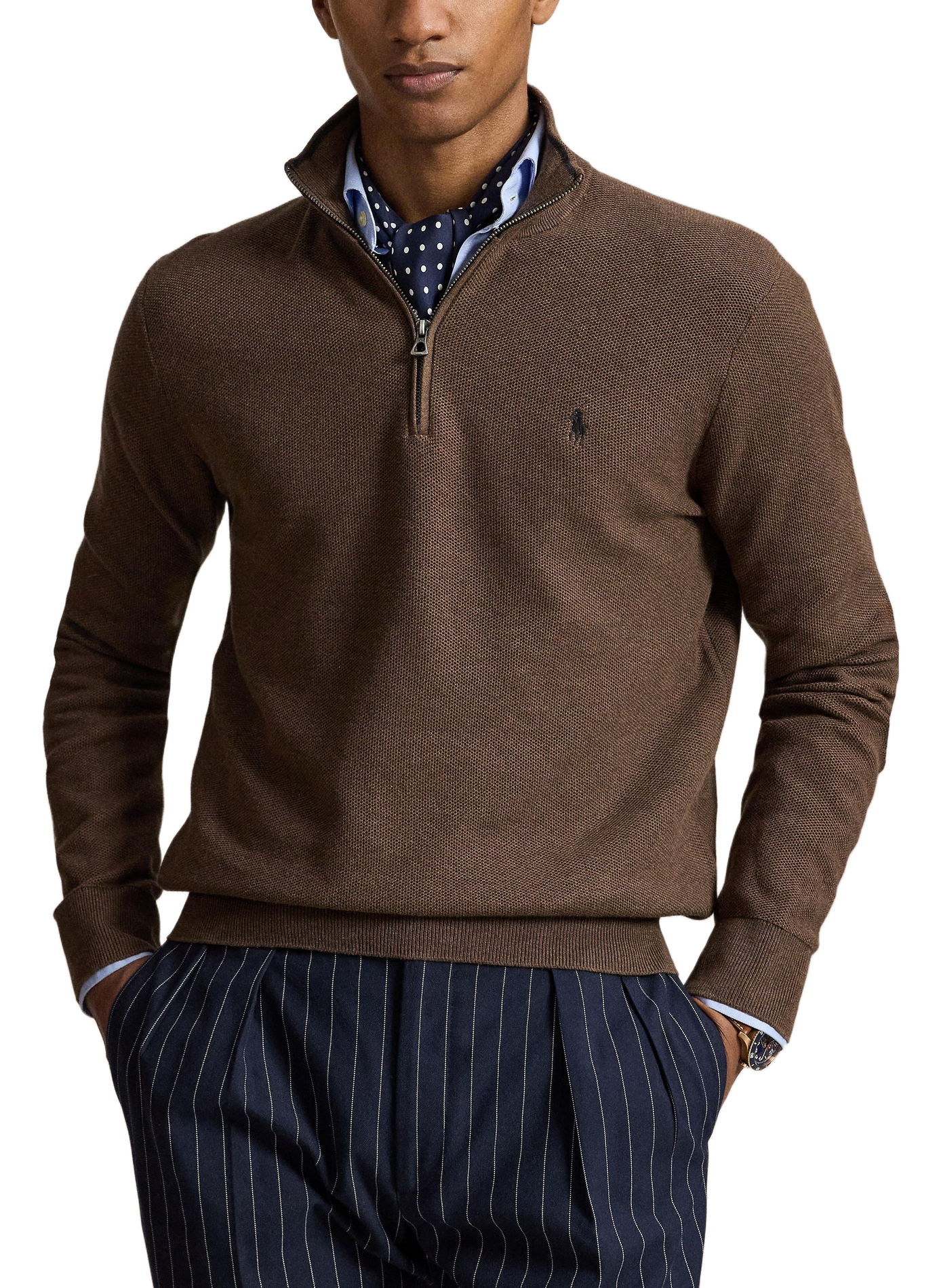 Cotton textured knit zip-up sweater. POLO RALPH LAUREN Beige